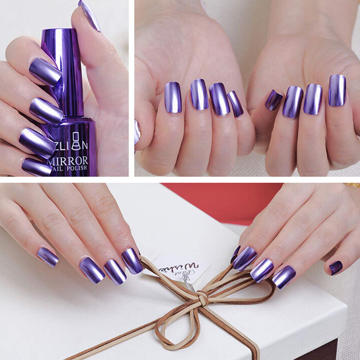 Lurrose Mirror Nail Polish - Metallic Purple Blue Gel Nail Varnish for Nail Art | Long Lasting High Shine Manicure & Pedicure | Perfect for Parties, Weddings, and Special Occasions