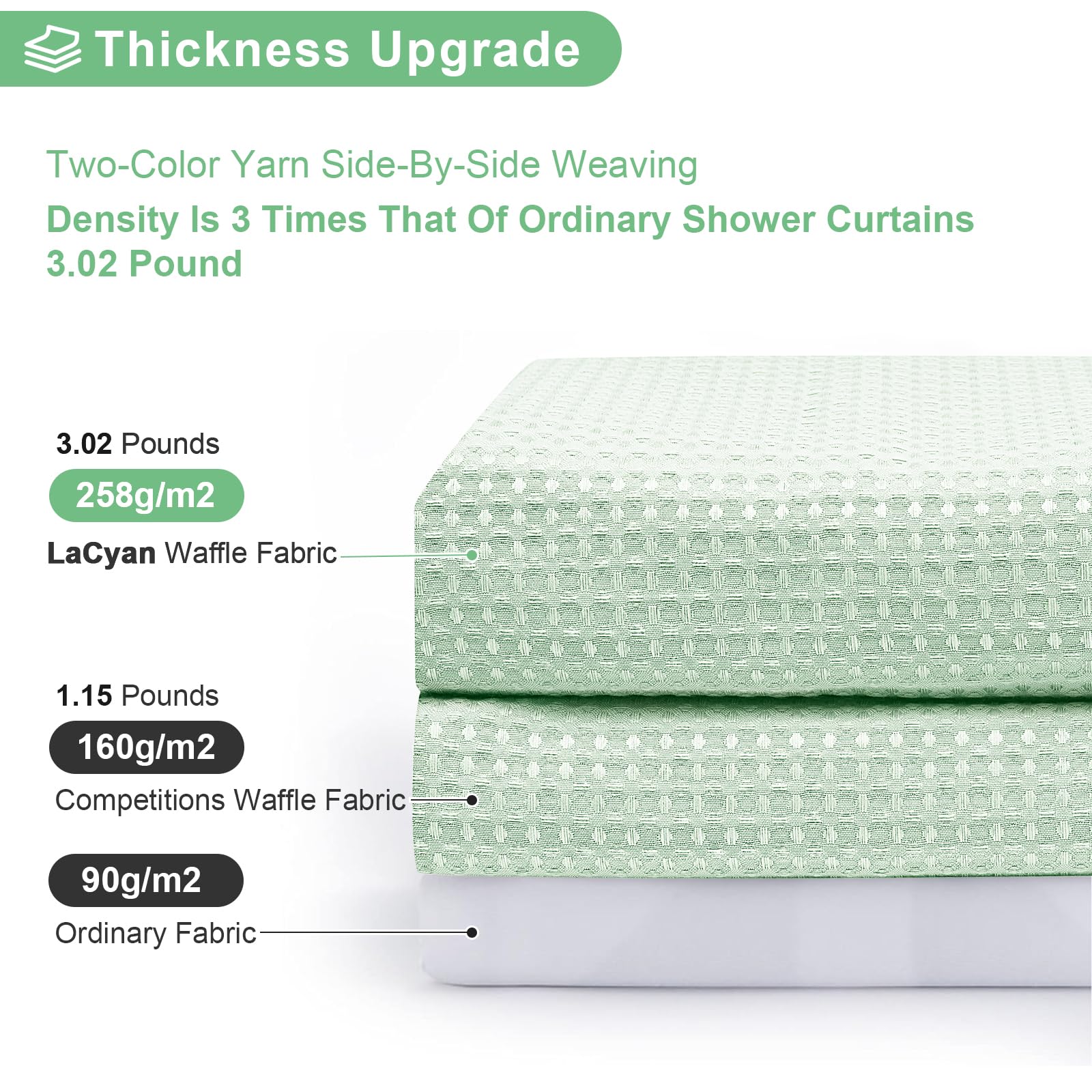 Waffle Weave Shower Curtain Set with Fabric Liner & Clear Plastic Liner - Includes 12 Rustproof Stainless Steel Hooks for Bathroom Decor - Perfect for Modern, Farmhouse & Spa-Style Bathrooms