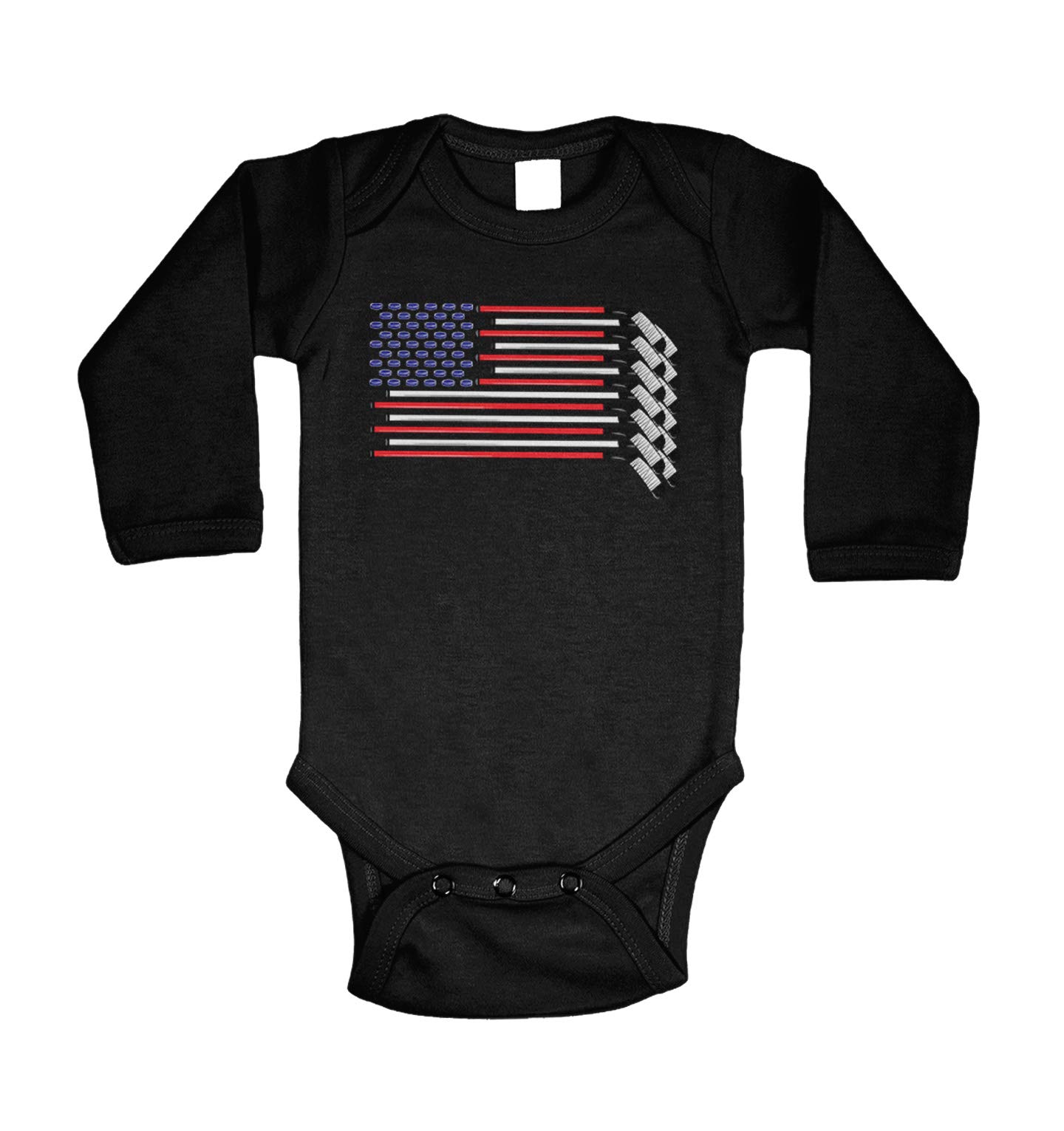 Haase Unlimited American Flag Hockey Sticks & Pucks Bodysuit - Patriotic Hockey Fan Outfit for Game Day & USA Themed Events