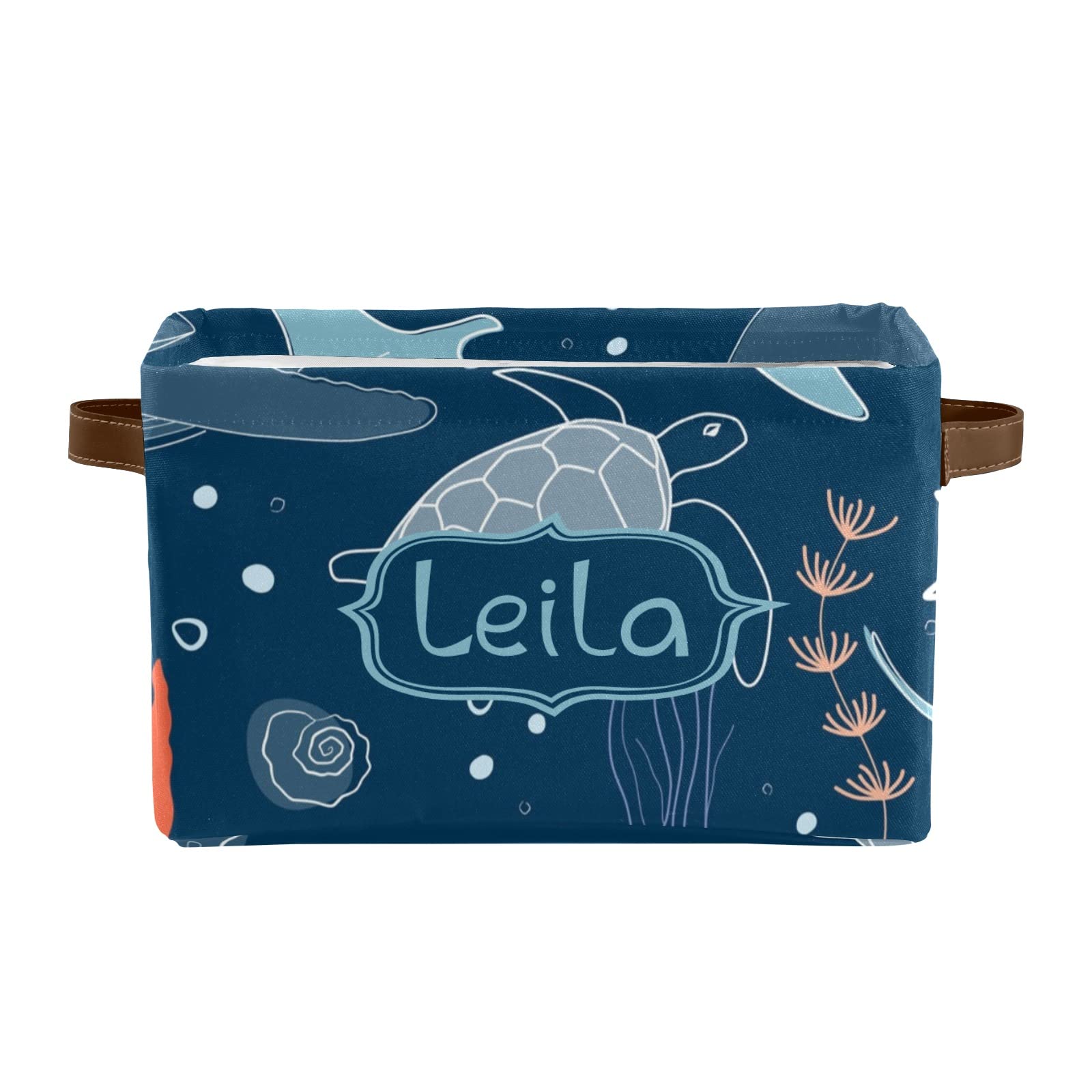 Personalized Sea Animal Storage Bins - Custom Name Turtle & Whale Design with Handles, 2-Pack Organizer Box for Kids Room, Closet & Shelf Organization | Perfect for Toy Storage & Nursery Decor
