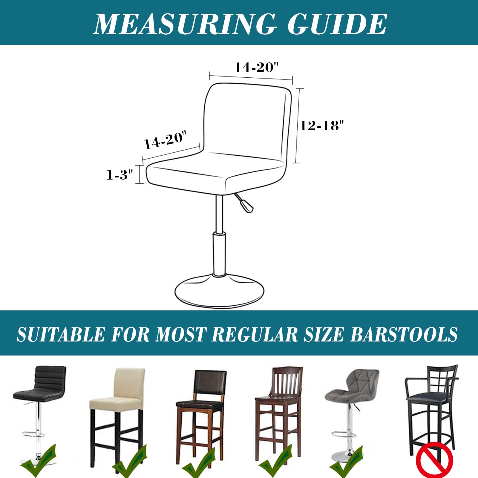 Stretch Waterproof PU Bar Stool Covers 2-Pack - Washable & Durable for Home & Cafe Use