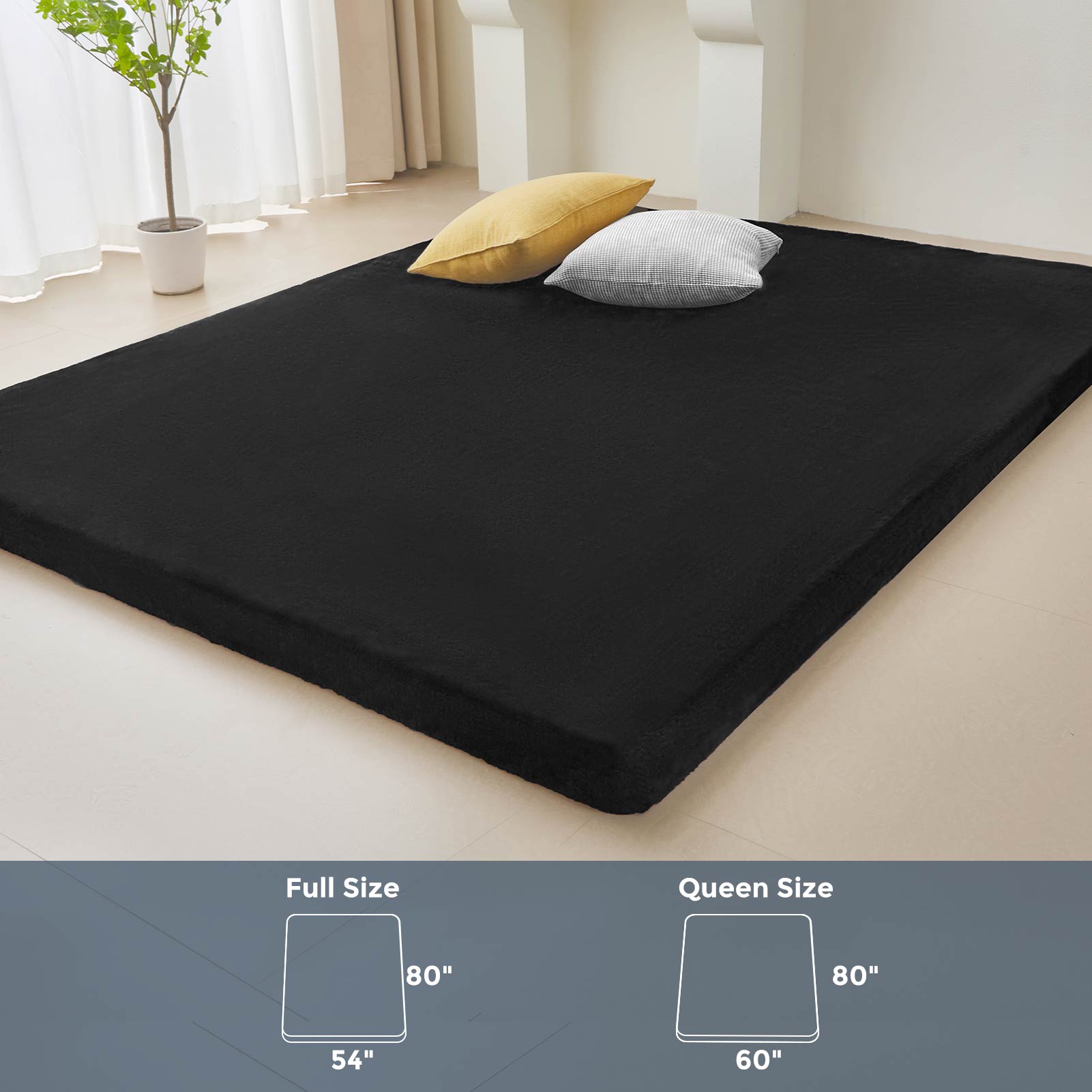 MAXYOYO Faux Fur Removable Futon Mattress - Ultra Soft Fluffy Couch Bed for Lounging, Napping & Sleeping - Perfect for Dorm, Living Room or Guest Bed (Black) | Cozy Home Decor & Comfortable Sofa Bed Alternative