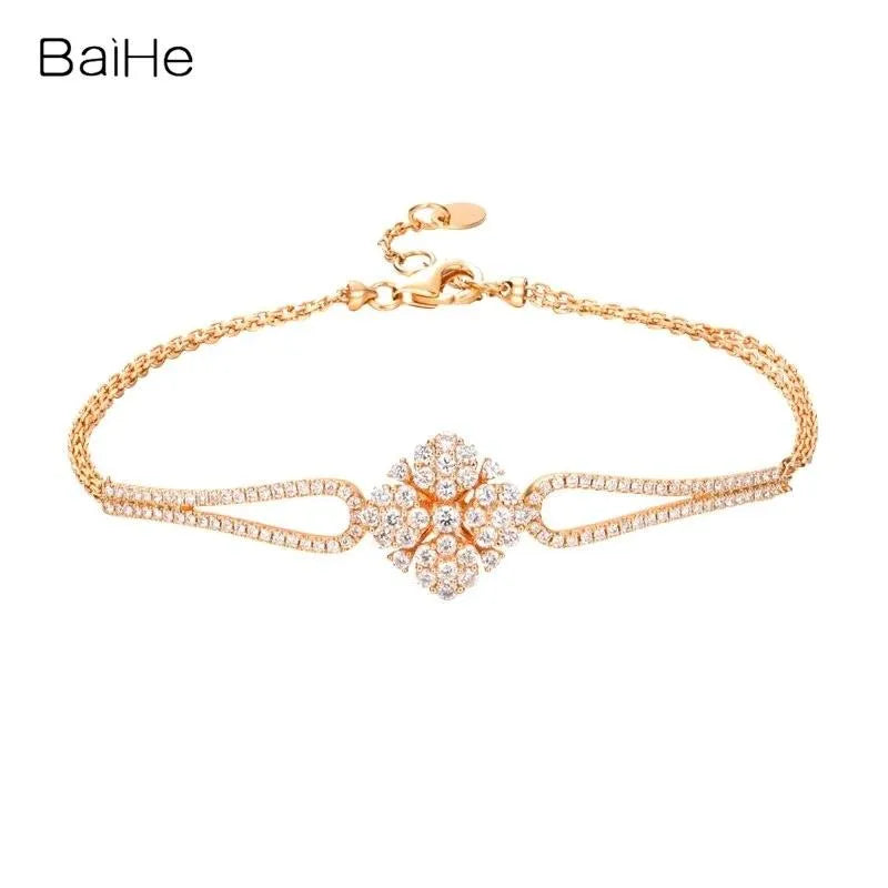 18K Rose Gold Snowflake Diamond Bracelet for Women - Solid H/SI Natural Diamond Wedding Jewelry - Elegant Gift for Anniversary, Valentine's Day & Special Occasions