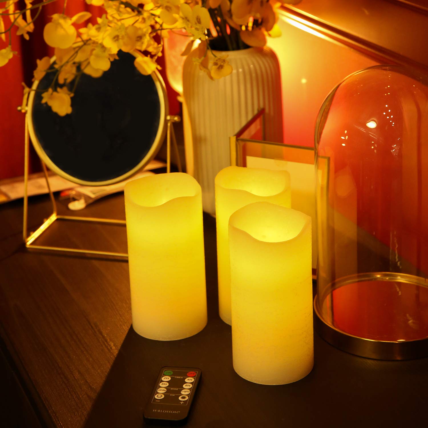 Premium Flameless LED Candles Set of 6 - Real Wax Battery Operated Pillar Candles with 10-Key Remote & 24H Timer (3x6 Inch) - Perfect for Home Decor, Weddings, and Relaxing Ambiance