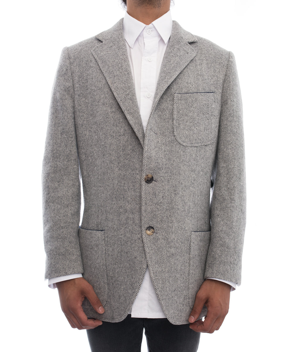 Brunello Cucinelli Light Grey Wool Herringbone Blazer for Men - Premium Tailored Jacket for Business & Formal Wear | Office, Wedding & Special Occasions