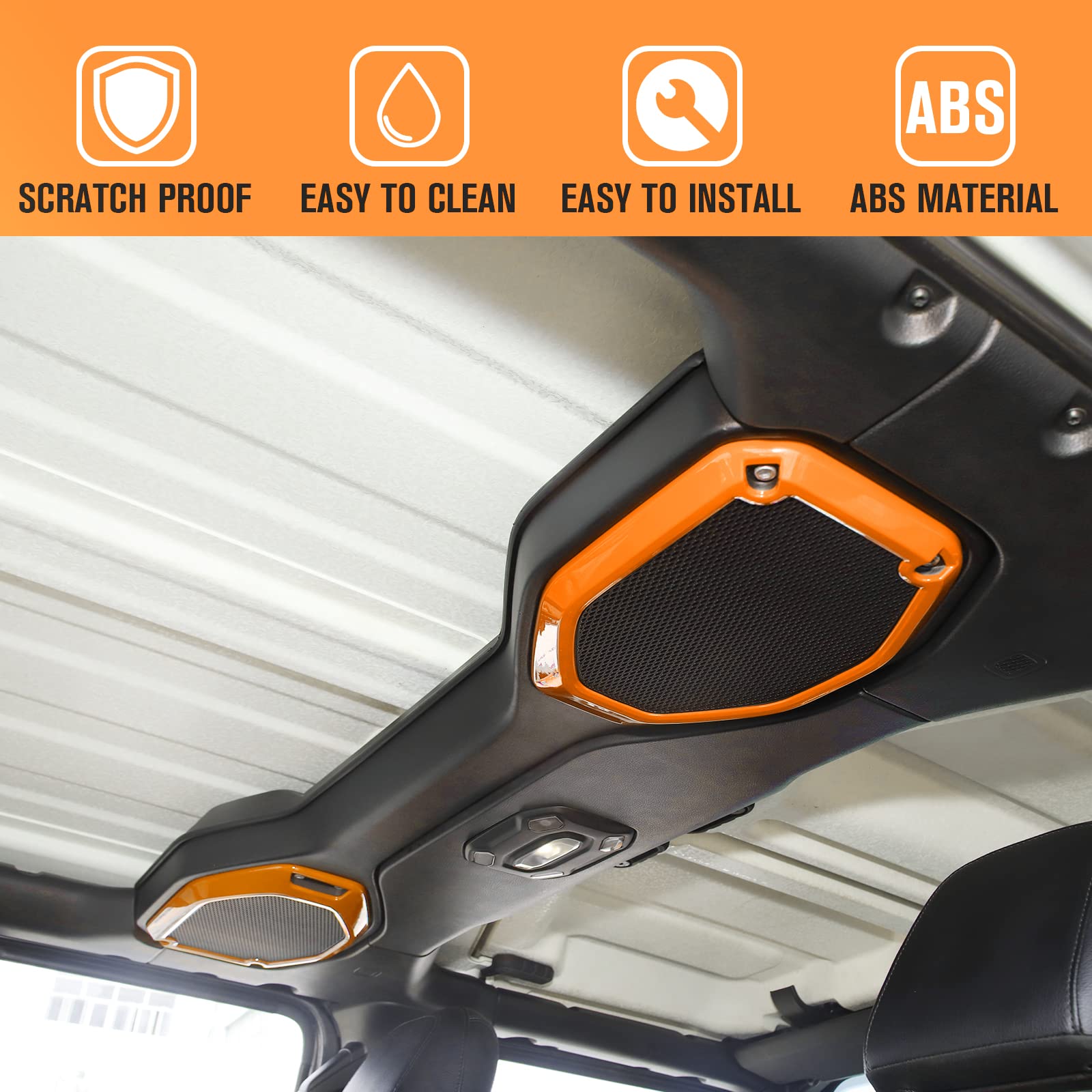JeCar Orange Interior Speaker Cover Bezel Trim Kit for 2018-2023 Jeep Wrangler JL JLU & Gladiator JT - Premium Interior Accessories for Enhanced Sound & Style - Perfect for Off-Roading & Custom Car Upgrades