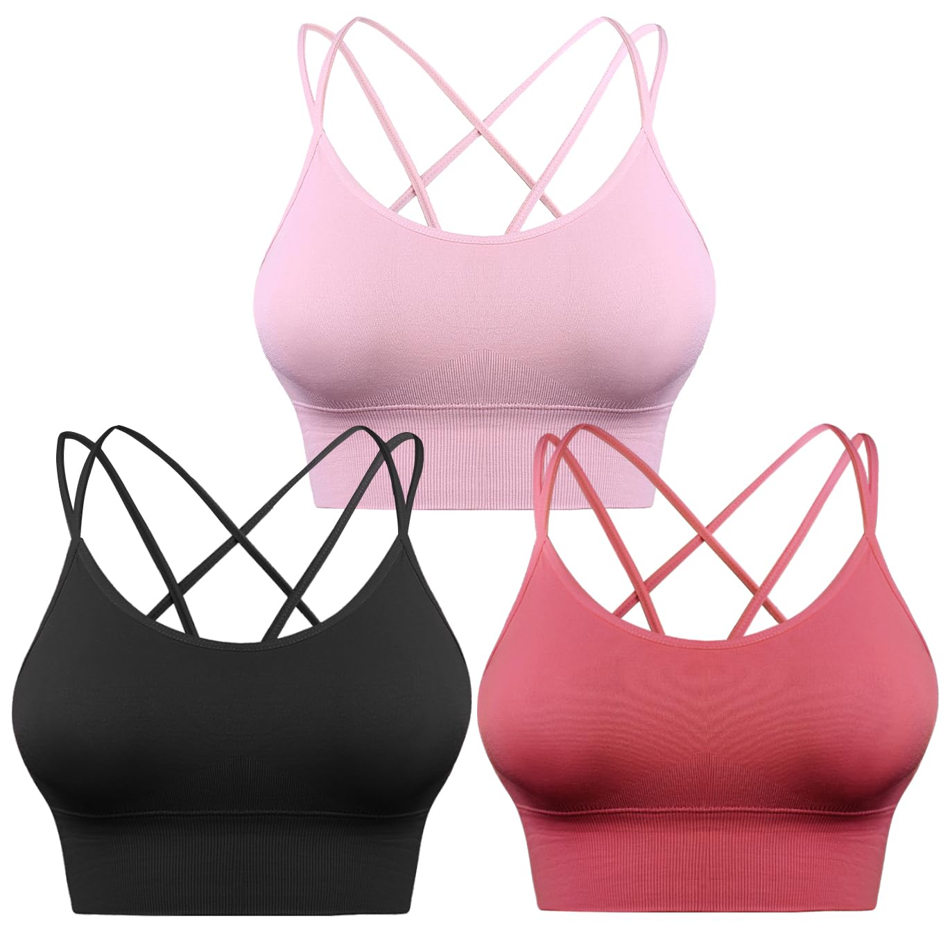 Sykooria 3 Pack Women's Strappy Sports Bra - Sexy Crisscross Yoga Running Gym Workout Tank Top - Perfect for Fitness, Yoga, Running & Athletic Activities