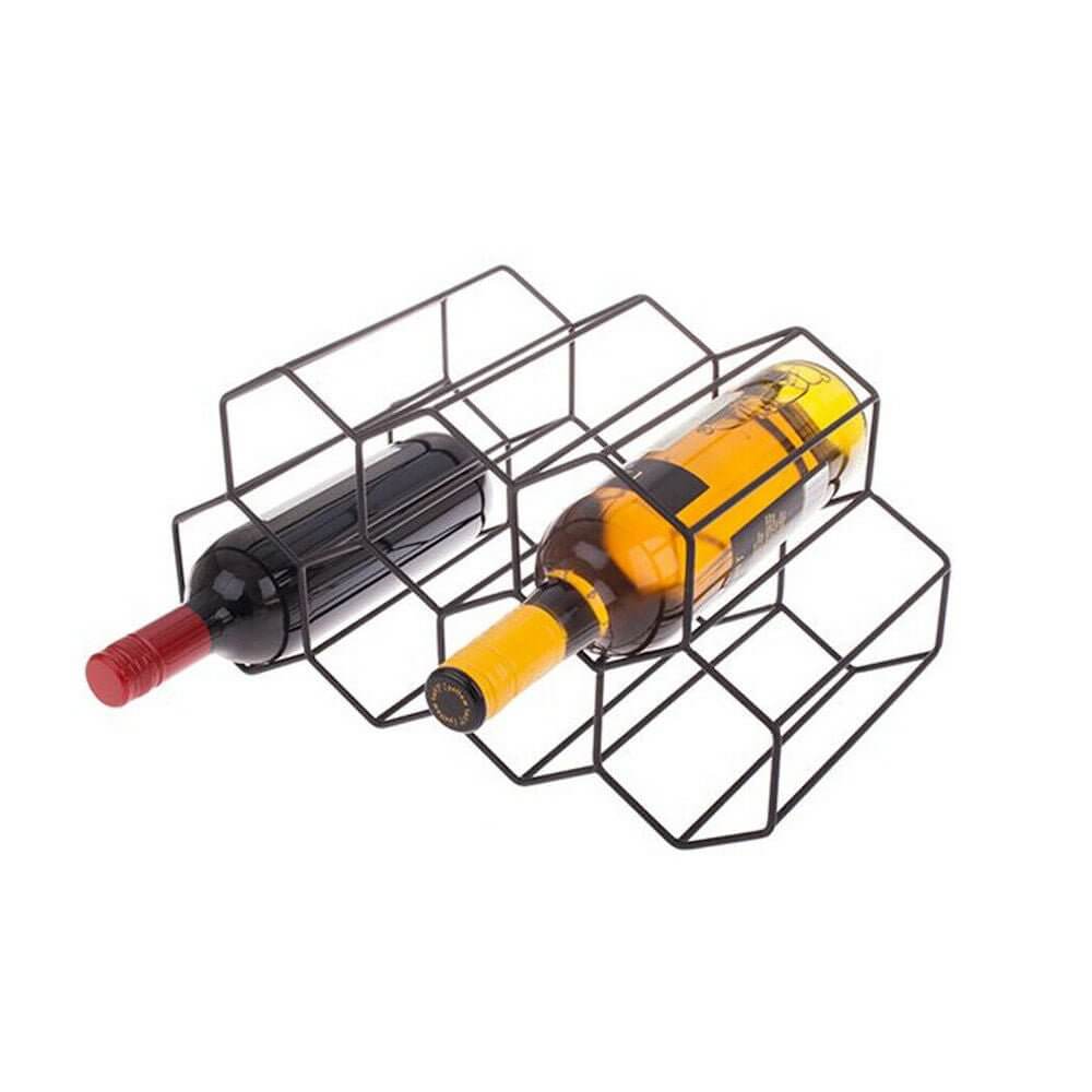 Hexagonal Wine Rack - 9 Bottle Wooden Holder for Red, White & Sparkling Wines - Perfect for Kitchen Countertops, Dining Rooms & Wine Cellars