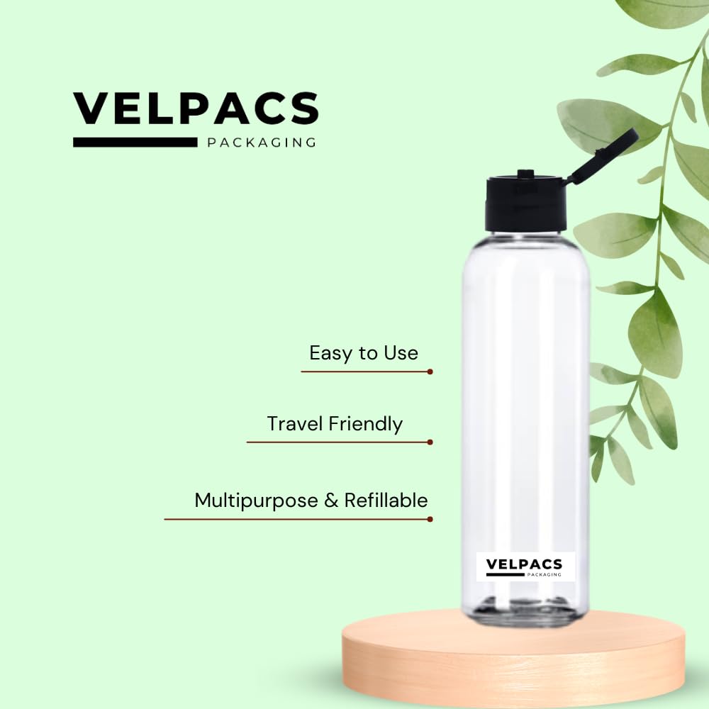 VELPACS 200ml Travel Bottles for Toiletries (Pack of 6) - Leak-Proof Empty Plastic Bottles with Flip Top Cap for Shampoo, Lotion, Cream | Perfect for Air Travel, Gym, Camping & Home Use