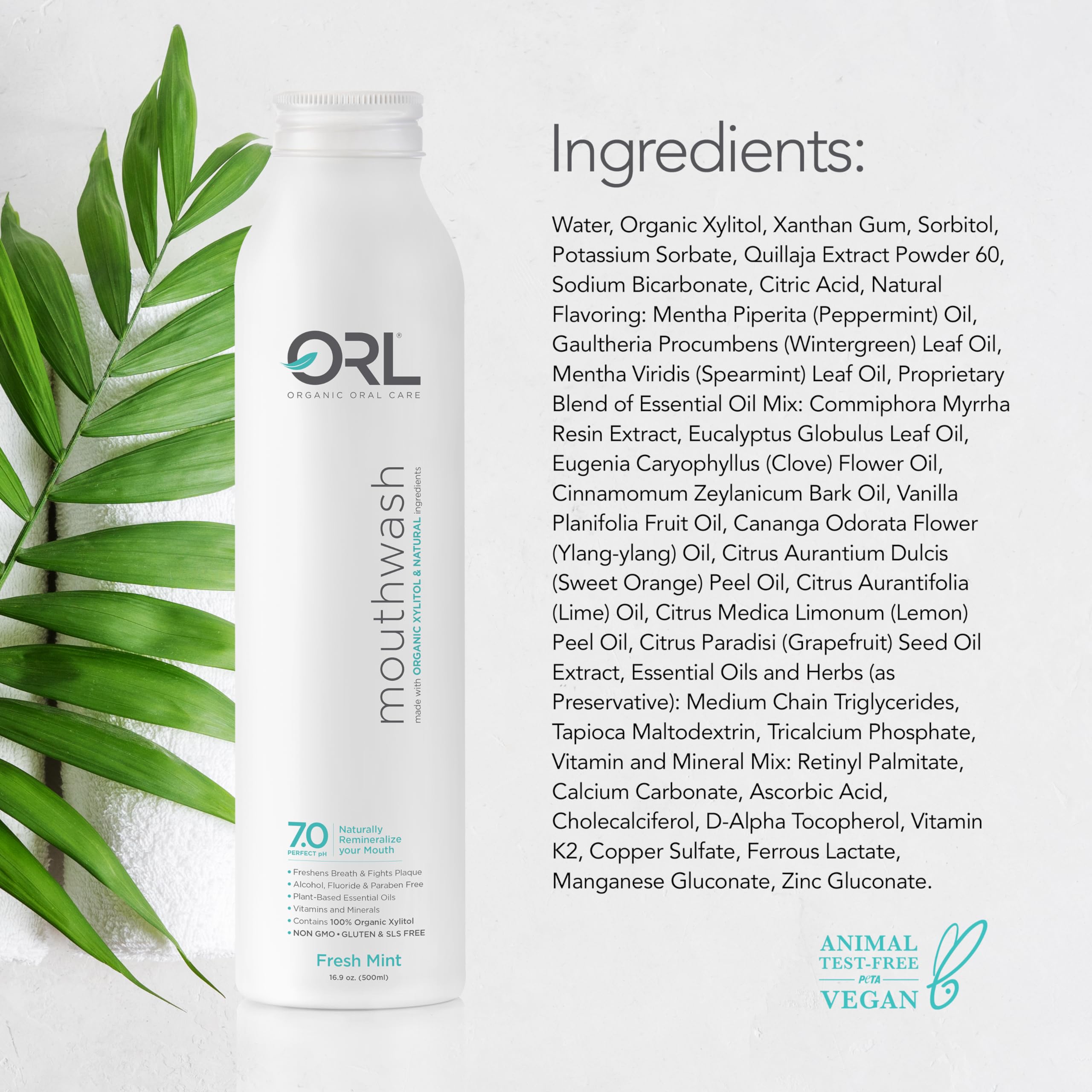 ORL Natural & Organic Mouthwash - Freshens Breath, Whitens Teeth & Strengthens Enamel | Alcohol-Free Oral Care for Daily Use & Travel | Ideal for Morning Routine & Post-Meal Freshness