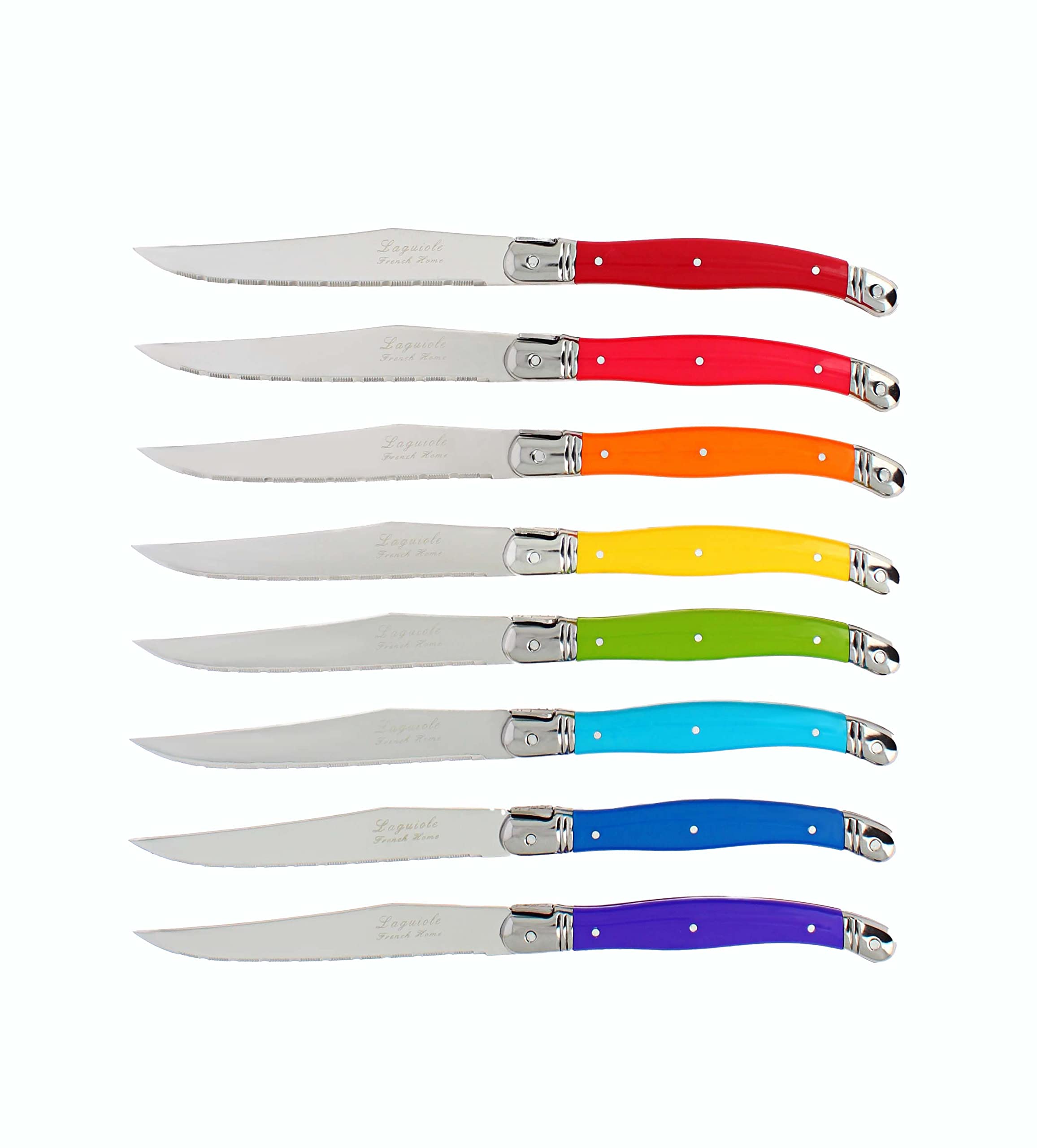 Premium French Laguiole 8-Piece Steak Knife Set - High-Quality Stainless Steel Dinner Knives with Elegant Rainbow Handles & Signature Bee Emblem - 9.25