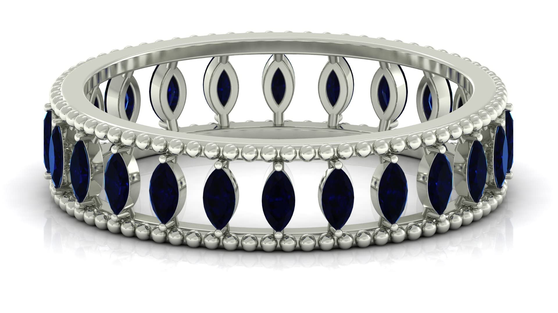 3/4 CT Blue Sapphire Full Eternity Ring - 14K Solid Gold September Birthstone Band Ring for Women, Elegant Beaded Wedding Band, Anniversary Gift for Her, Perfect for Engagements, Proposals & Special Occasions