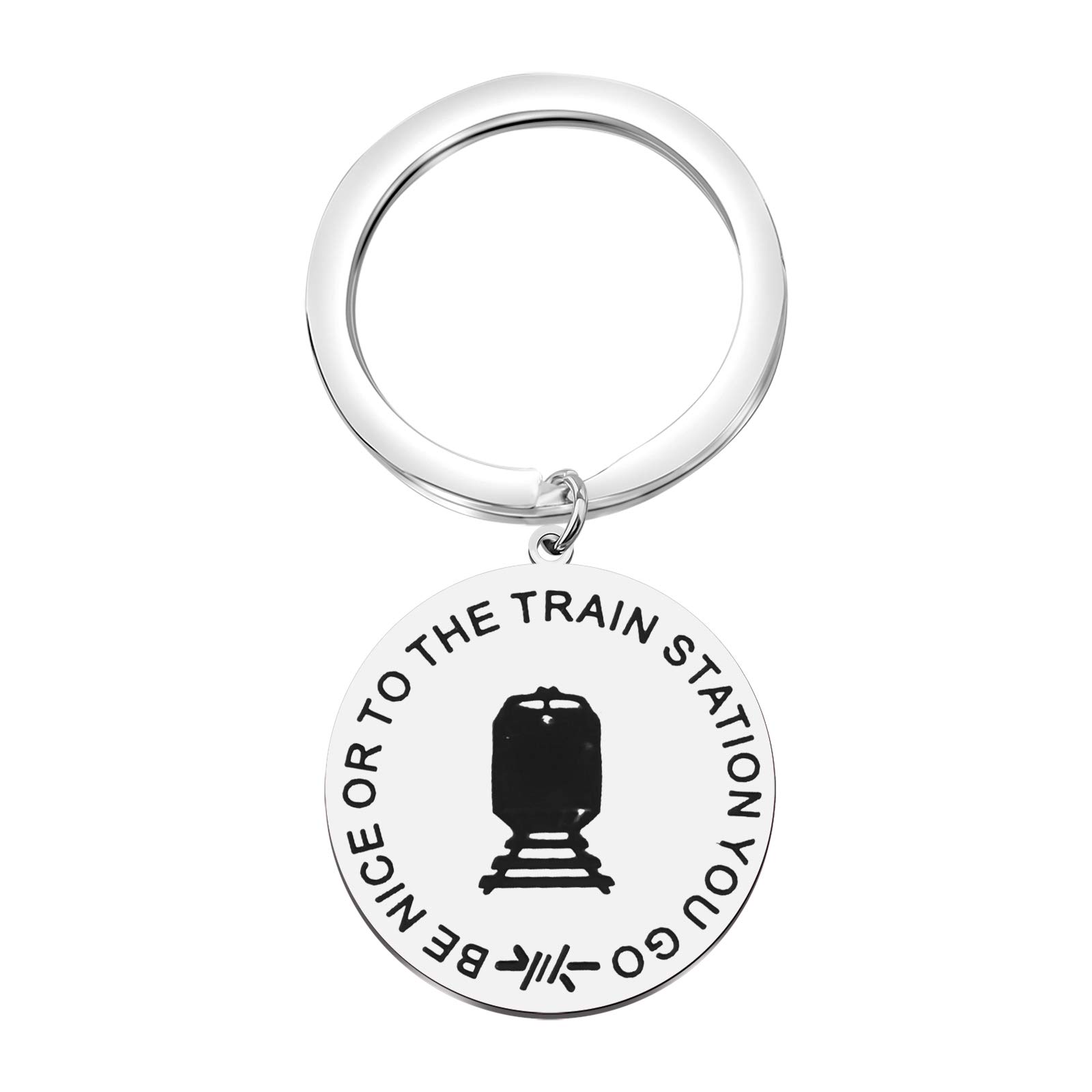 Funny TV Show Inspired Keychain - 'Be Nice Or To The Train Station You Go' Quote - Perfect Gift for TV Show Fans & Pop Culture Enthusiasts - Great for Keyrings, Backpacks, and Fan Collections