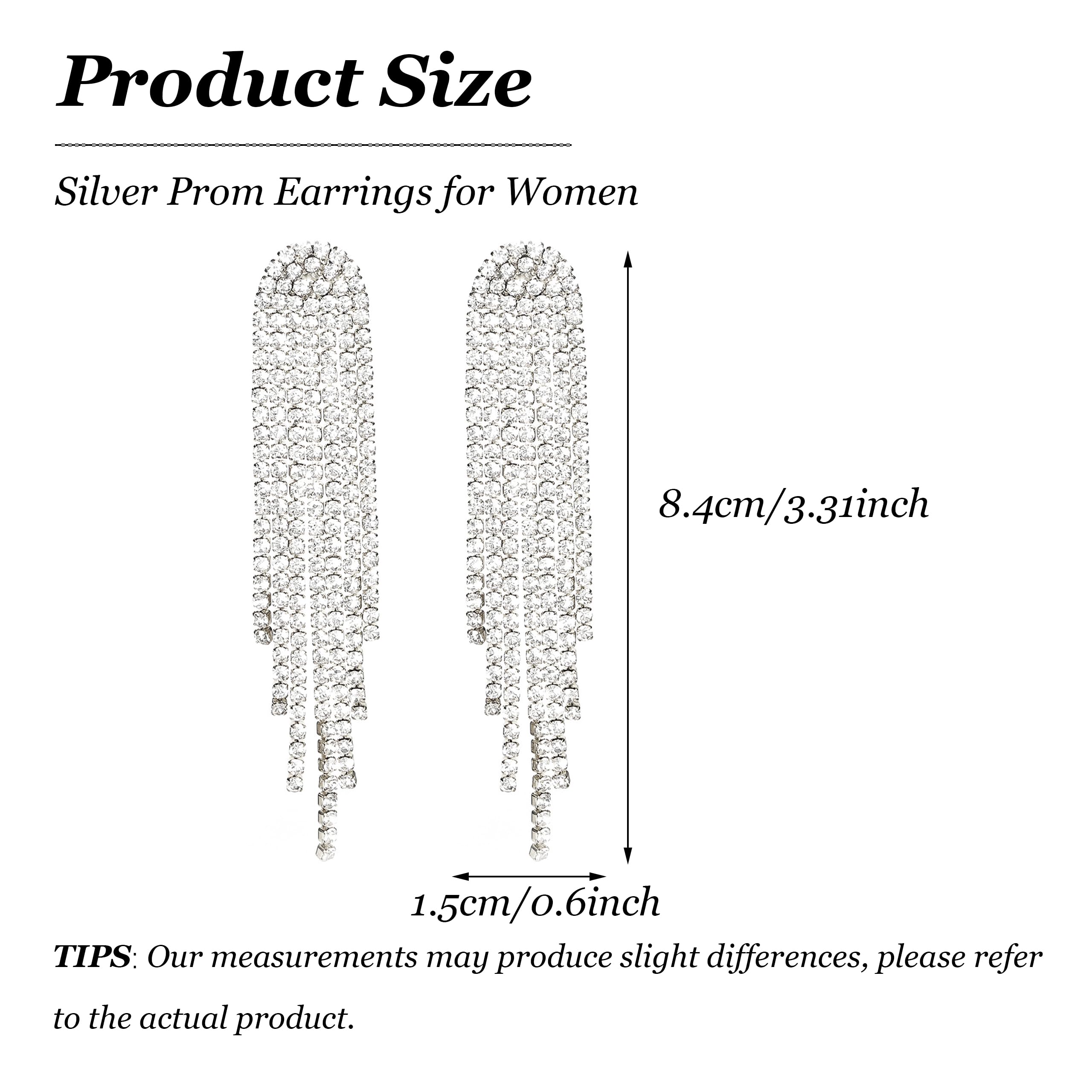 Sparkling Silver Rhinestone Tassel Drop Earrings for Women - Elegant Crystal Fringe Dangle Earrings | Perfect for Prom, Weddings, Parties & Mother's Day Gifts 2024 | Dressy Evening Wear & Special Occasion Jewelry