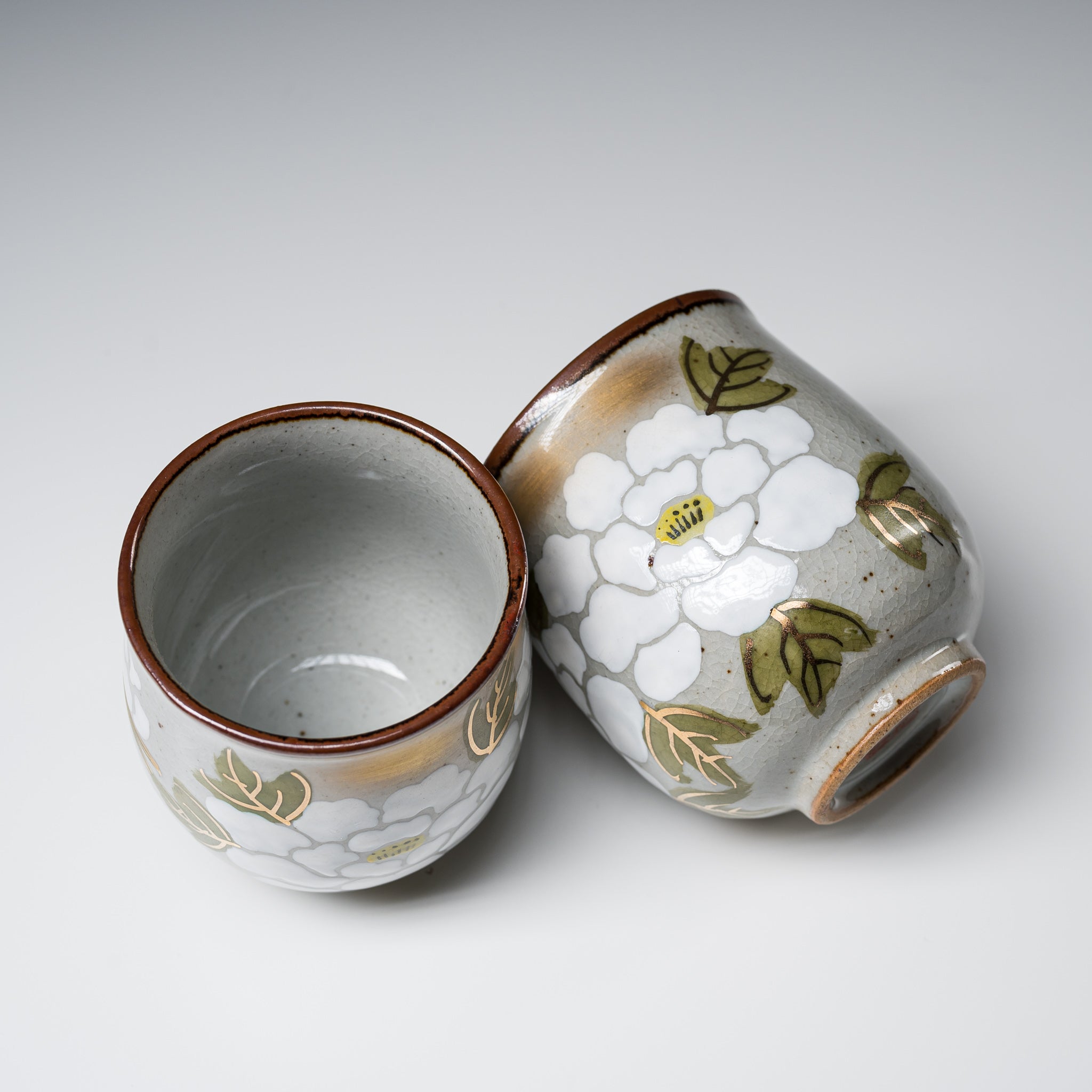 Handmade Kutani Ware White Peony Pair Yunomi Tea Cups - Traditional Japanese Ceramic Tea Set for Matcha or Sencha - Perfect for Tea Ceremonies, Home Decor & Gift Giving