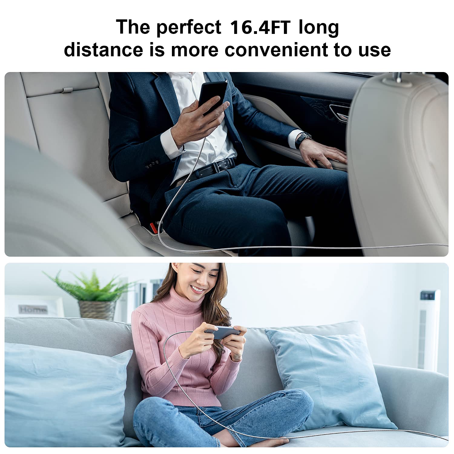 16.4ft USB C to USB A Fast Charging Cable - Durable Nylon Braided Extra Long Charger Cord for Galaxy S8/S9/S10, LG G6/G7/V20/V30/V40, Note 8/9/10, iPhone 16/15 Pro Max - Perfect for Home, Office & Car Charging