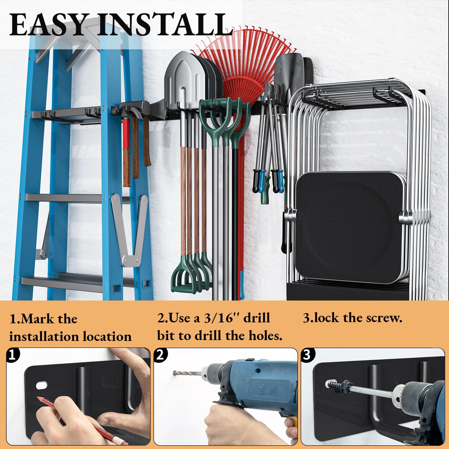 Heavy Duty Wall Mount Folding Chair Storage Rack - 4 Pack Garage Organizer Hooks for Patio, Beach & Camping Chairs - Holds 480 lbs - Perfect for Garage, Shed, Basement & Outdoor Storage Organization