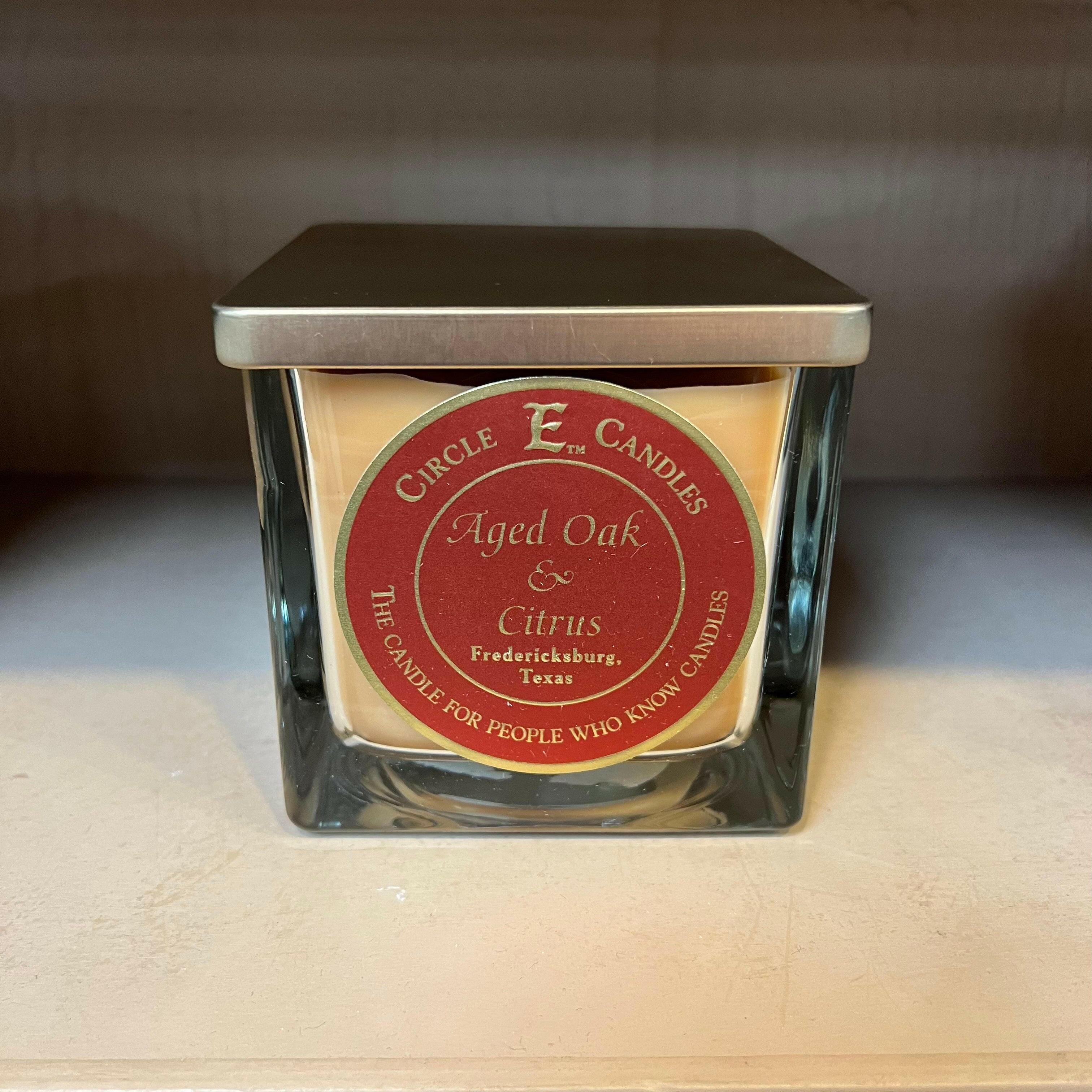 Circle E Aged Oak and Citrus 22oz Scented Candle - Home Fragrance for Relaxation & Aromatherapy | Perfect for Living Room, Bedroom & Bathroom Decor