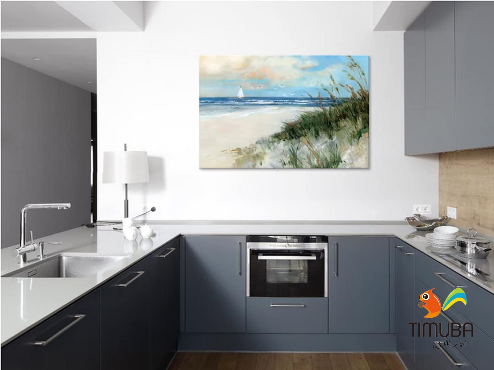 TIMUBA Blue Ocean Canvas Wall Art - 32x48 Inch Abstract Beach Painting for Bathroom, Bedroom & Living Room Decor | Coastal Themed Wall Decor Perfect for Beach Houses, Vacation Rentals & Spa Settings