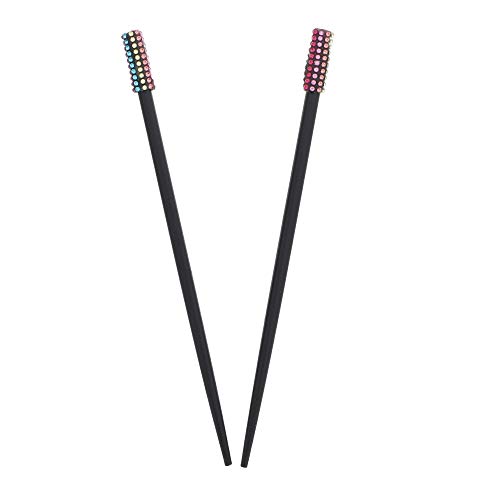 Stylish Set of 2 Black Hair Sticks with Colored Studded Tops - Perfect for Updos, Braids, and Everyday Hairstyles