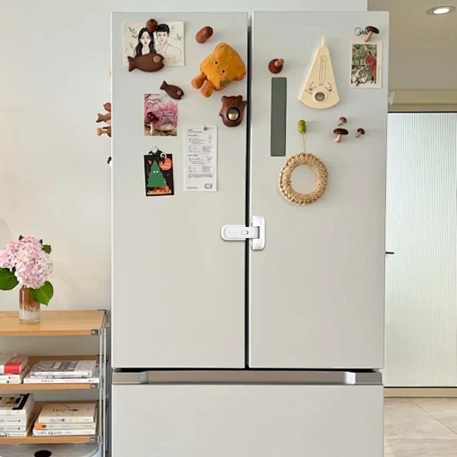 Child Proof Refrigerator Lock - Self-Adhesive Safety Latch for Refrigerator & Freezer Doors | Baby Proofing Home Appliance | Keep Kids Safe & Food Fresh | Ideal for Families with Toddlers & Young Children