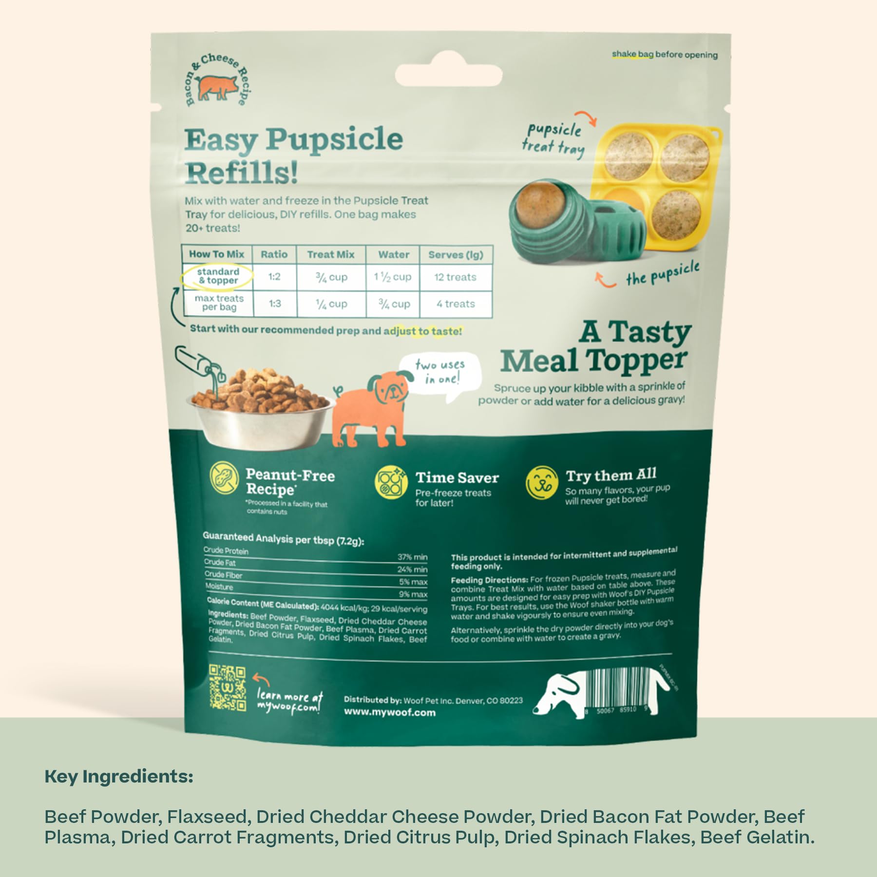 WOOF DIY Pupsicle Refills - Easy-to-Make Bacon & Cheese Dog Treat Mix | Healthy, Long-Lasting Snacks for Dogs with Wholesome Ingredients | Perfect for Summer Cooling, Training Rewards & Dental Chews