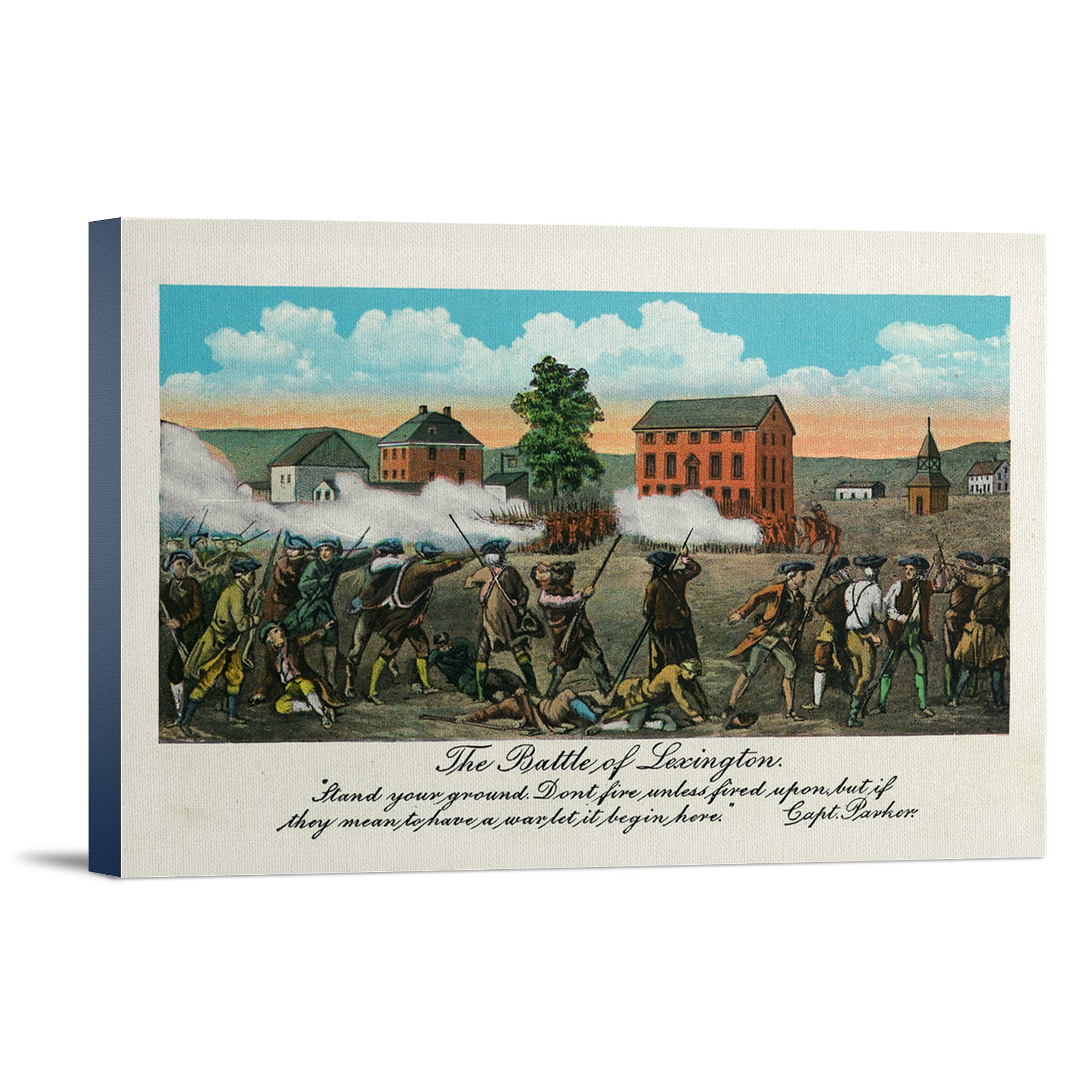 Lexington MA Battle of Lexington Painting - Capt. Parker Quote Art Print on 36x24 Gallery Wrapped Canvas - Perfect for Home Decor, Office Wall Art & Historical Gift