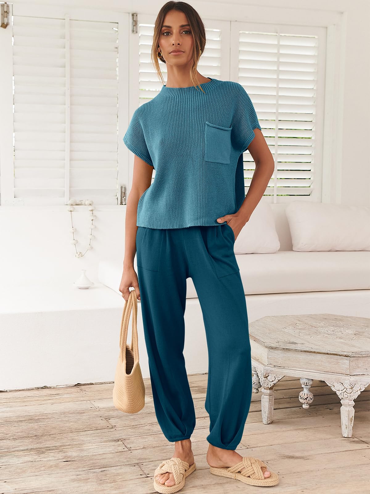ANRABESS Women's Casual Knit Sweater Set with High Waisted Pants - Cozy Two Piece Outfit for Lounge, Travel & Fall Fashion