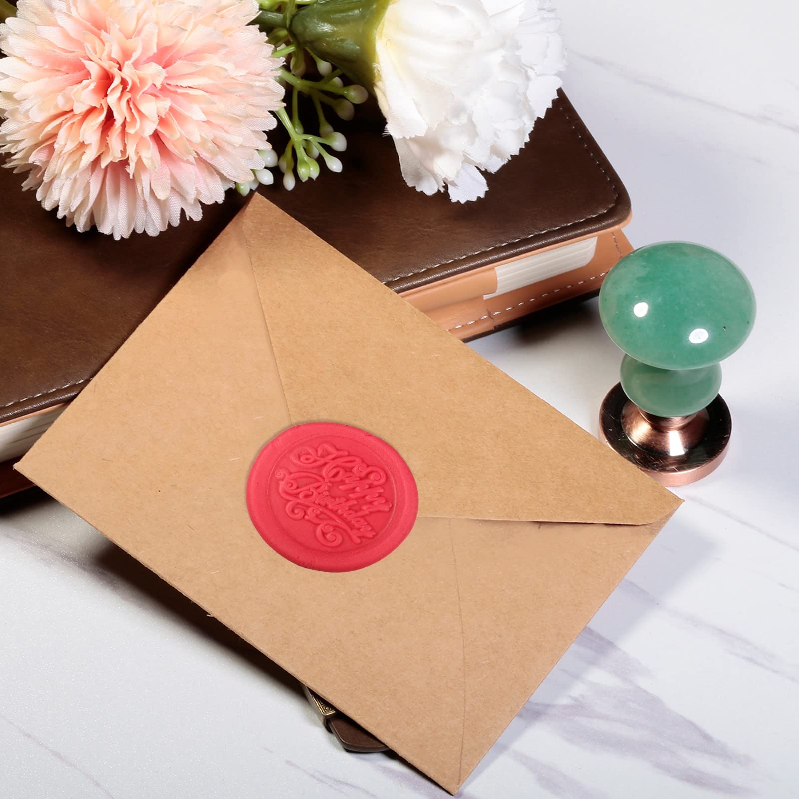 Amogeeli Green Aventurine Wax Seal Stamp Kit - Handcrafted Crystal Handle with Copper Stamp Head for Wedding Invitations, Letters, Scrapbooking & DIY Crafts - Perfect for Birthday Cards, Envelopes & Special Occasions