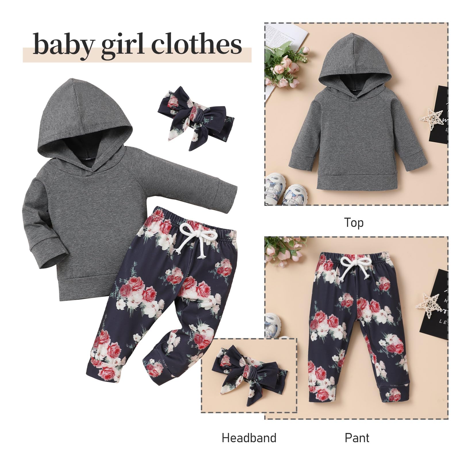 Baby Girl Outfit Set - Toddler Long Sleeve Sweatshirt & Floral Pants | Fall Clothes for Girls | Playdate & Family Photo Outfits