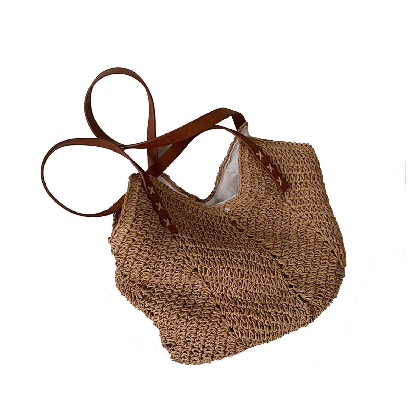 Women's Woven Straw Tote Bag - Beach & Travel Shopping Bag
