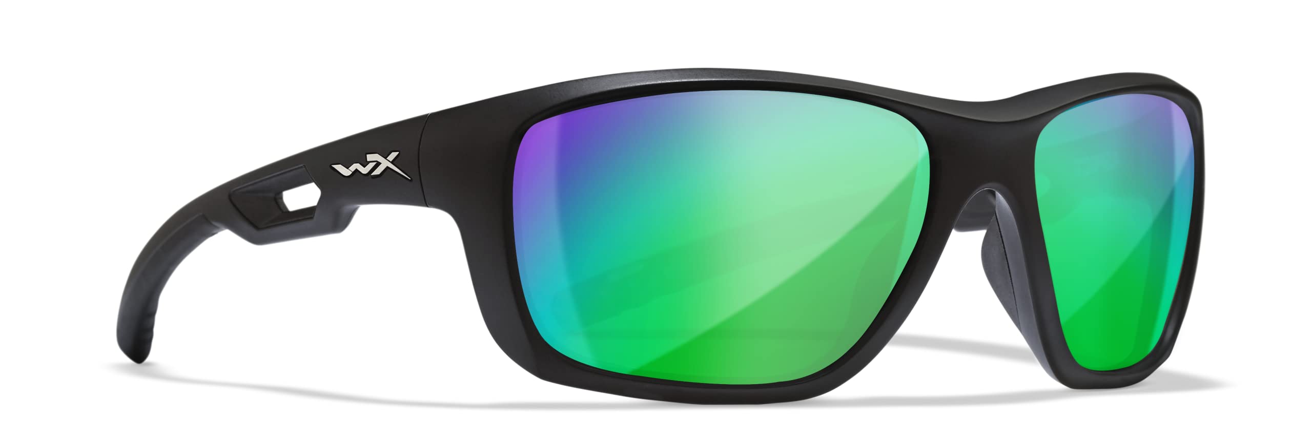 Wiley X WX Aspect Sunglasses - Green Mirror Lens, Matte Black Frame (Medium-Large) for Outdoor Sports, Cycling & Driving - Polarized UV Protection Safety Glasses