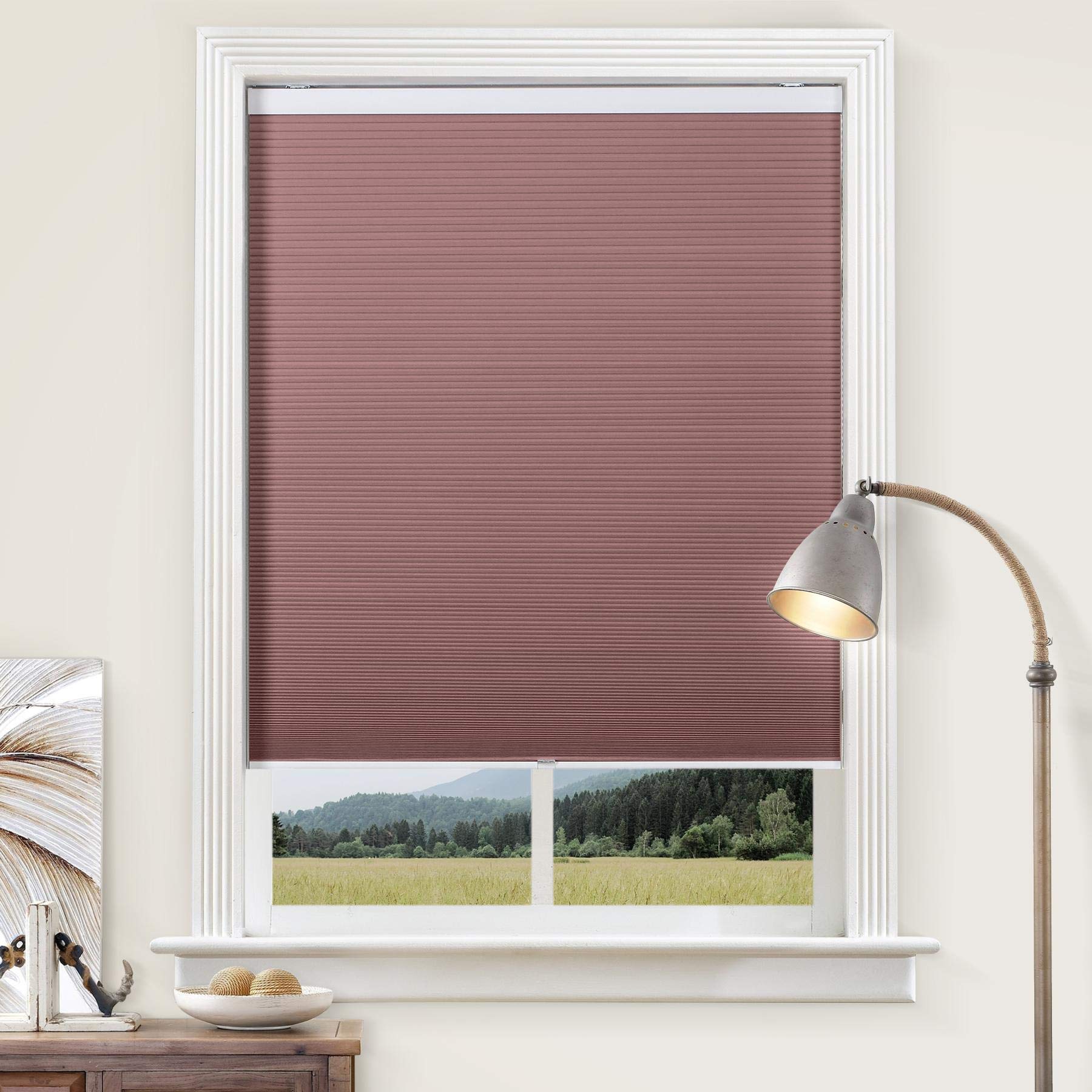 Cololeaf Cordless Honeycomb Shades - Custom Blackout & Light Filtering Cellular Blinds in Burgundy for Bedroom & Living Room