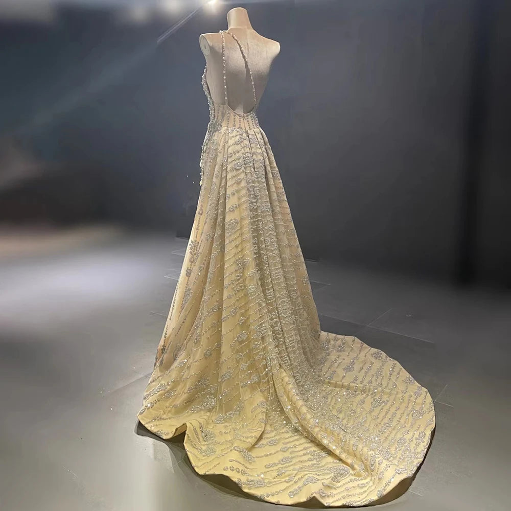 Luxury Beaded One Shoulder Mermaid Evening Dress for Women - Elegant Dubai Arabian Style Wedding Gown LA71538 | Perfect for Formal Events, Prom, Bridal Party & Special Occasions