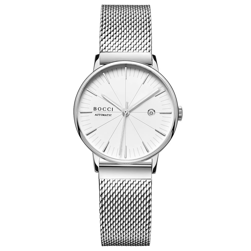 BOCCI Women's Casual Watch - Elegant Mesh Band Bracelet Dress Wristwatch, Automatic Ladies Watch (White) | Perfect for Office, Party & Everyday Wear