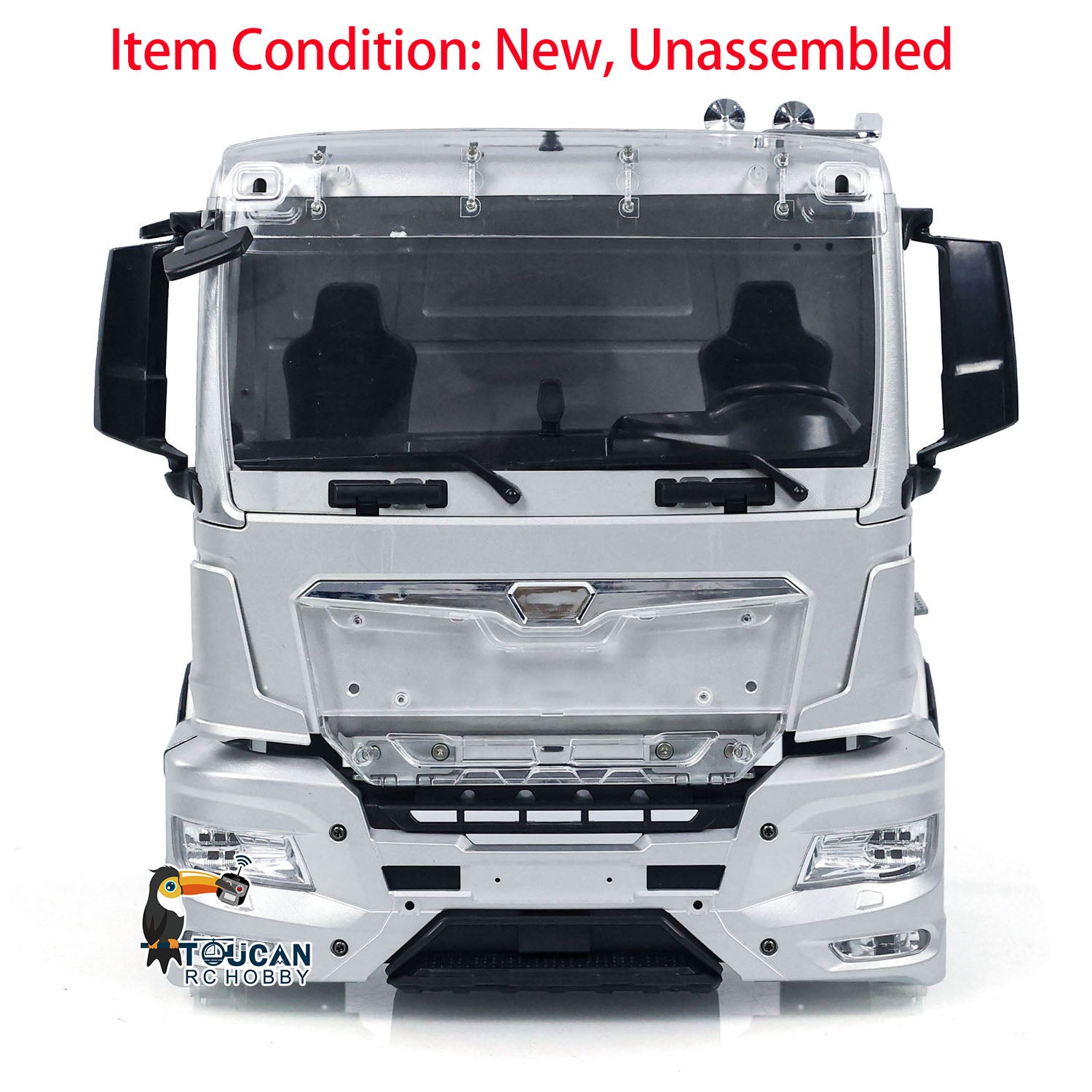 1/14 Scale RC Tractor Truck Metal Cabin Kit with Light System - Remote Control Dumper Tipper for Construction Vehicles (Unpainted) | Perfect for RC Construction Site Scenes & Model Vehicle Collectors