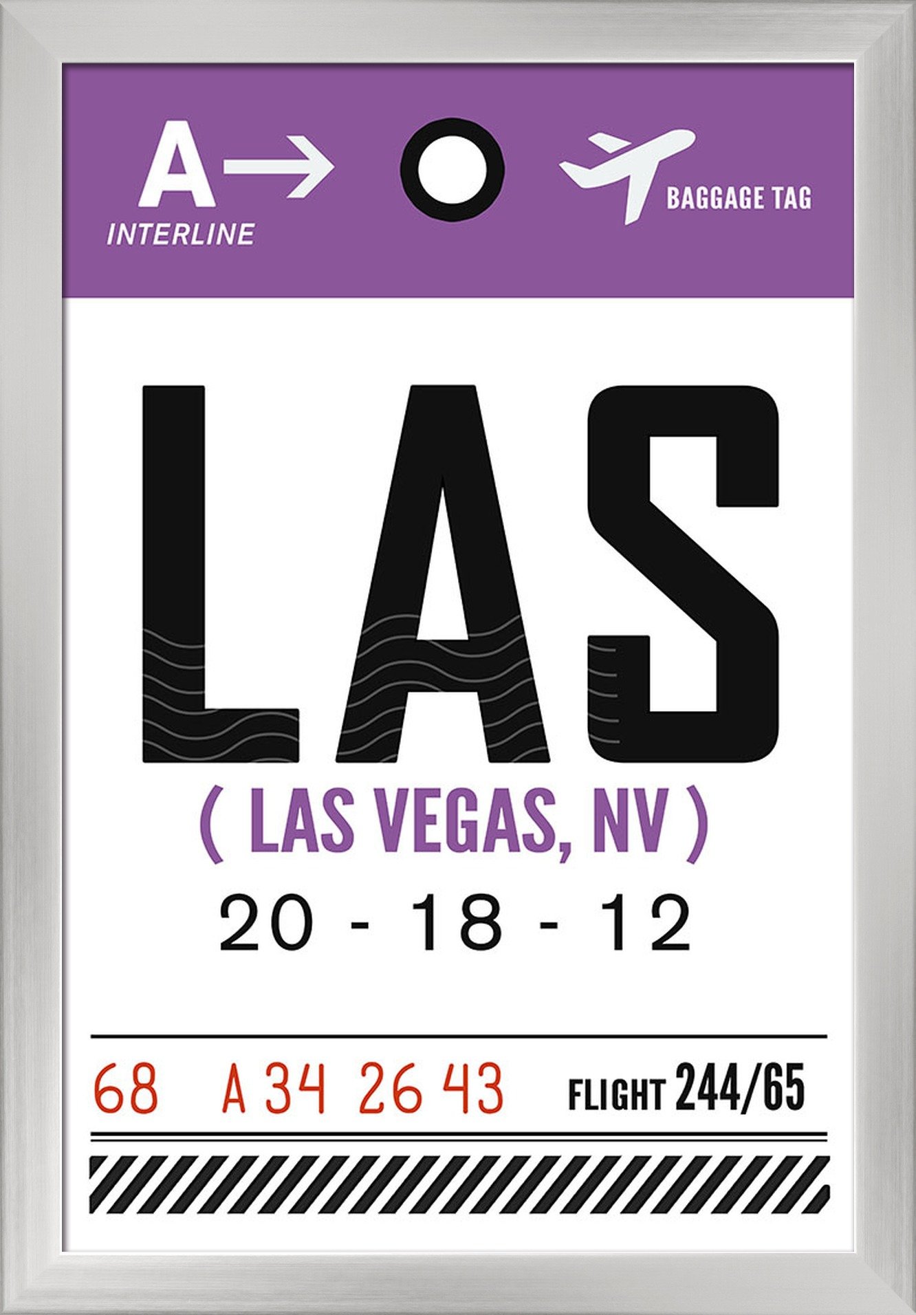 Las Vegas Nevada LAS Luggage Tag - 16x24 Giclee Fine Art Print with Recycled Wood Frame in Silver | Perfect for Travel Souvenirs & Home Decor