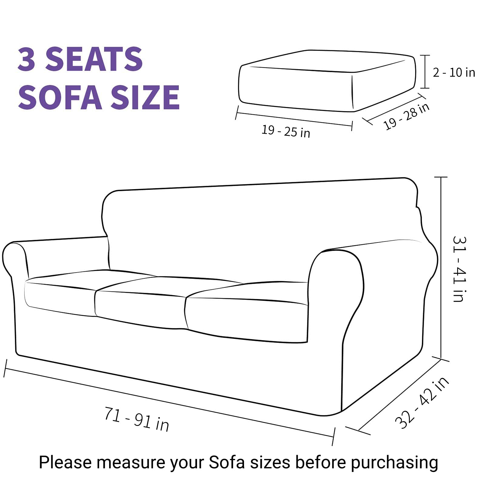 ZNSAYOTX 4-Piece Stretchable Jacquard Sofa Slipcovers - Dark Grey Couch Covers for 3-Cushion Couches, Machine Washable Furniture Protector for Living Room, Home Decor & Pet Protection