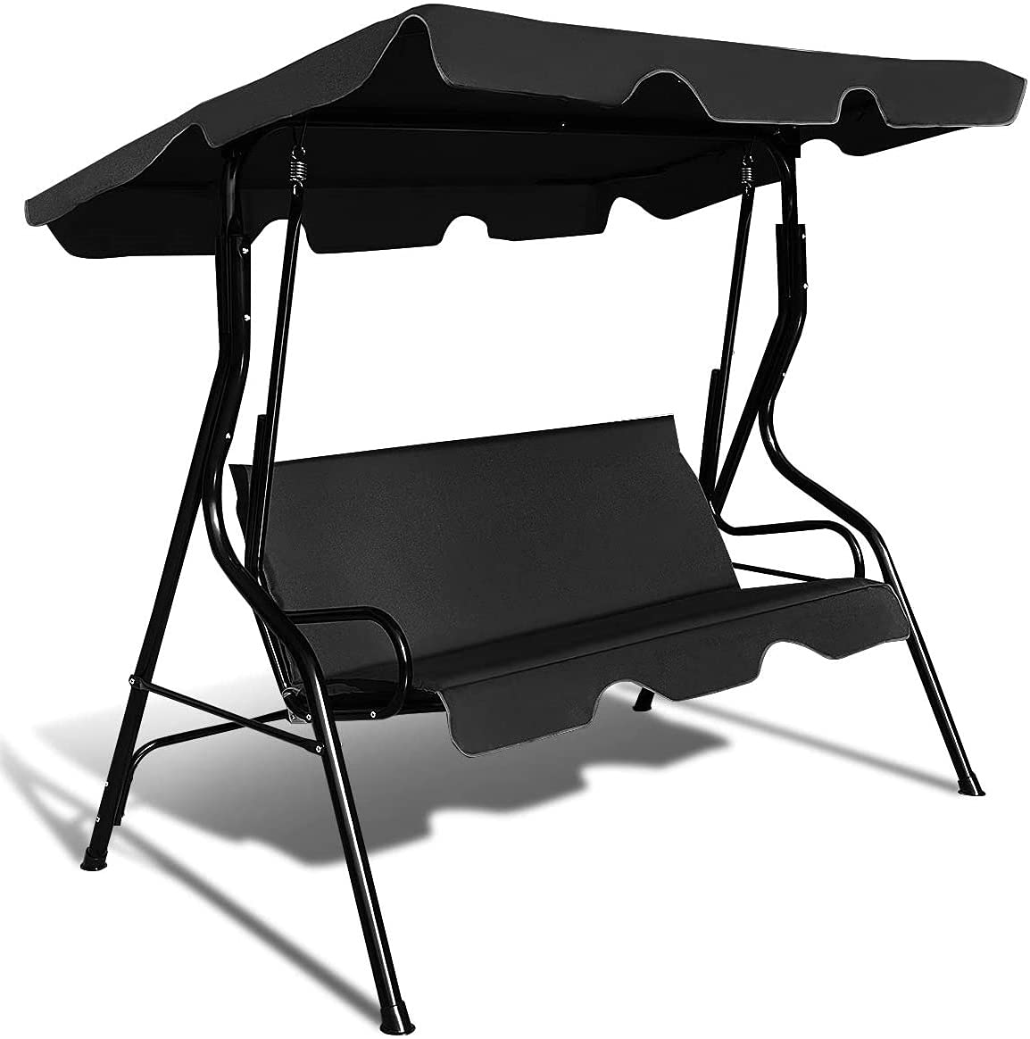 3-Seater Canopy Swing Chair for Patio - Waterproof Outdoor Hanging Cushioned Seat with Adjustable & Removable Canopy - Sturdy Steel Frame & Durable Polyester Oxford Fabric - Perfect for Backyard, Garden, Poolside Relaxation (Black)