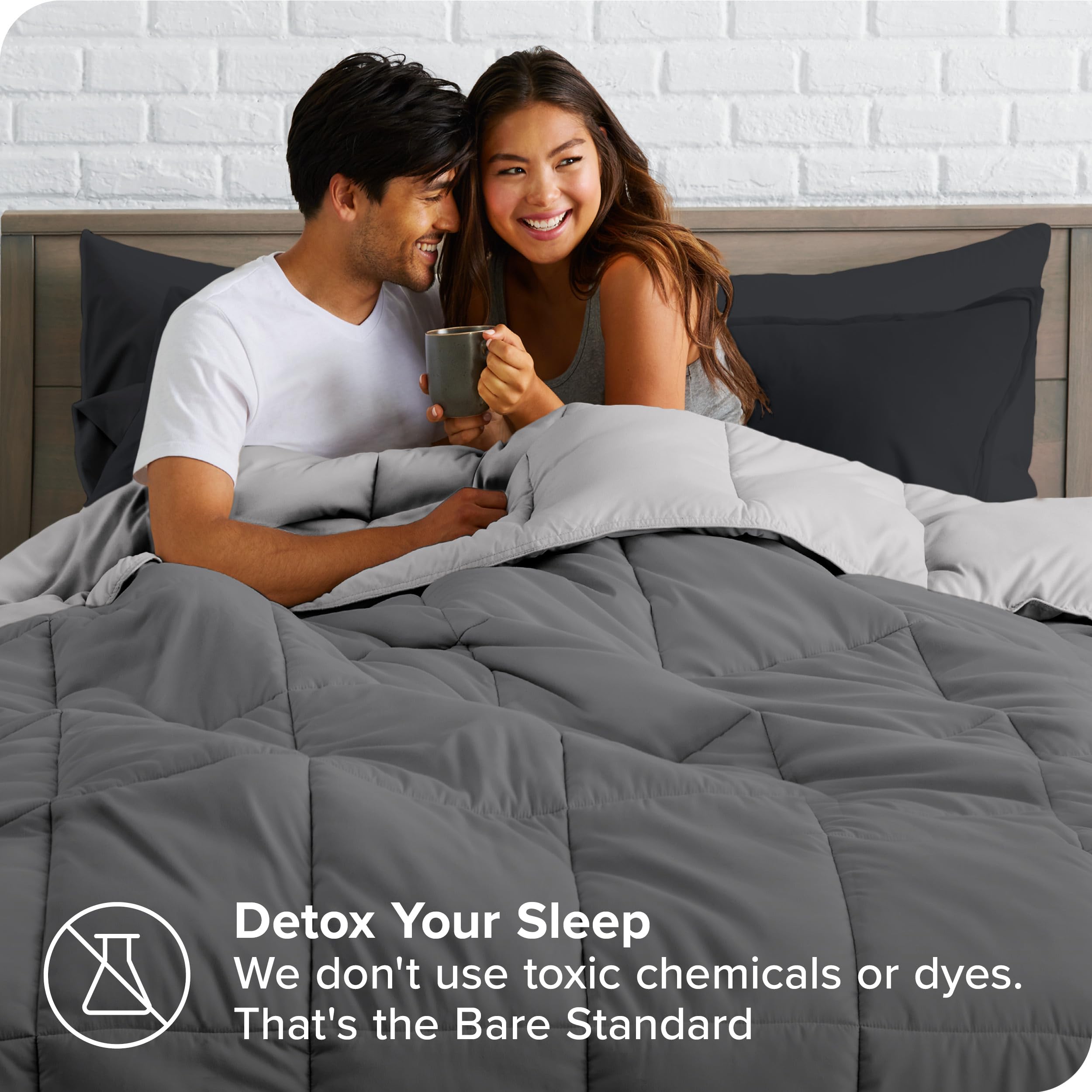 Bare Home Reversible Down Alternative Comforter & Sheet Set - Twin Size Soft Bedding in Grey/Light Grey & Black - Perfect for Guest Rooms, Dorms, and Cozy Bedrooms