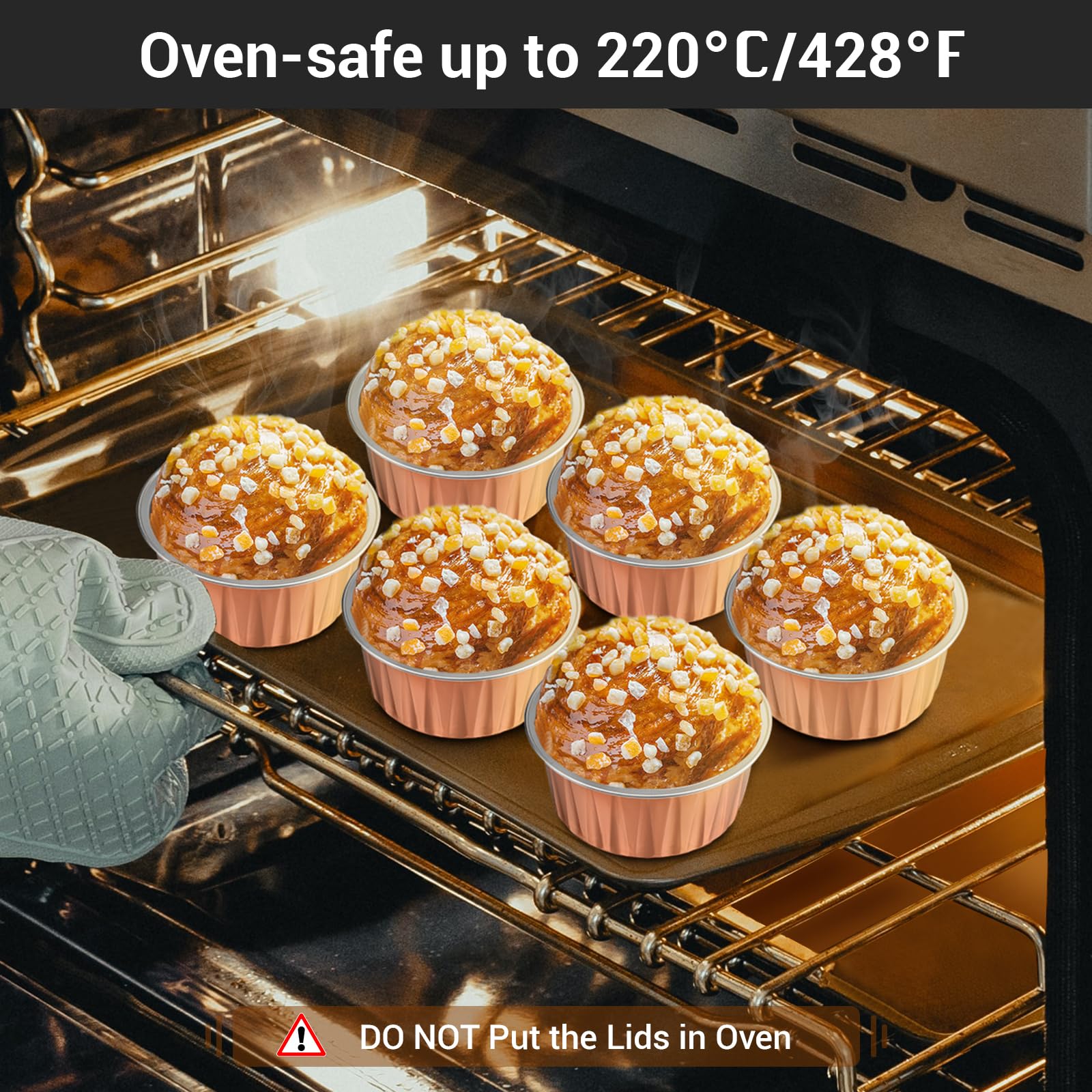 EUSOAR 100-Pack 5oz (125ml) Disposable Aluminum Foil Baking Cups with Lids - Muffin Liners, Cupcake Holders & Creme Brulee Ramekins for Perfect Baking, Party Desserts & Meal Prep