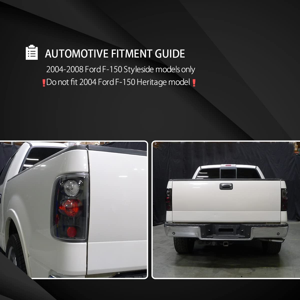AUTOZENSATION Smoke Lens Tail Lights for 2004-2008 Ford F-150 Styleside - Left & Right Pair Assembly - Durable Replacement for Improved Visibility & Style - Perfect for Off-Roading, Truck Upgrades & Night Driving
