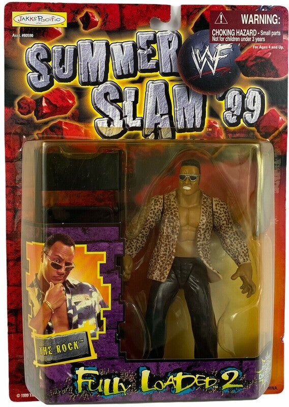 WWF Jakks Pacific Fully Loaded Series 2 The Rock Action Figure - 1999 Vintage Wrestling Collectible Toy for Display & Play - Perfect for WWE Fans, Collectors, and Nostalgic Gift Giving