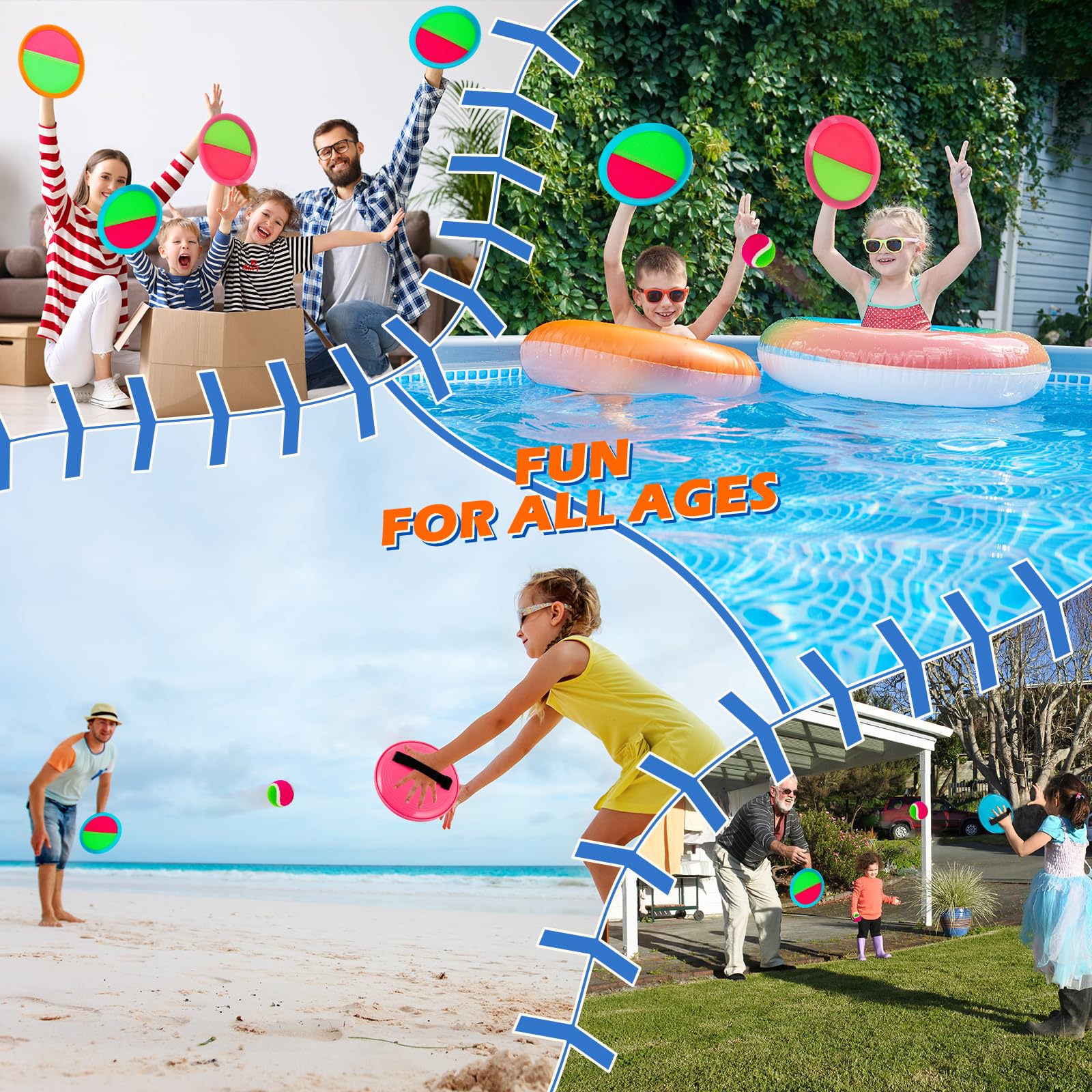 **Best Toss and Catch Ball Game Set for Kids & Adults - 6 Paddles & 3 Balls - Outdoor Beach, Pool, Yard Toys for Ages 4-12 - Fun Family Easter Gift for Boys & Girls (Perfect for Backyard, Picnic, Park Play)**