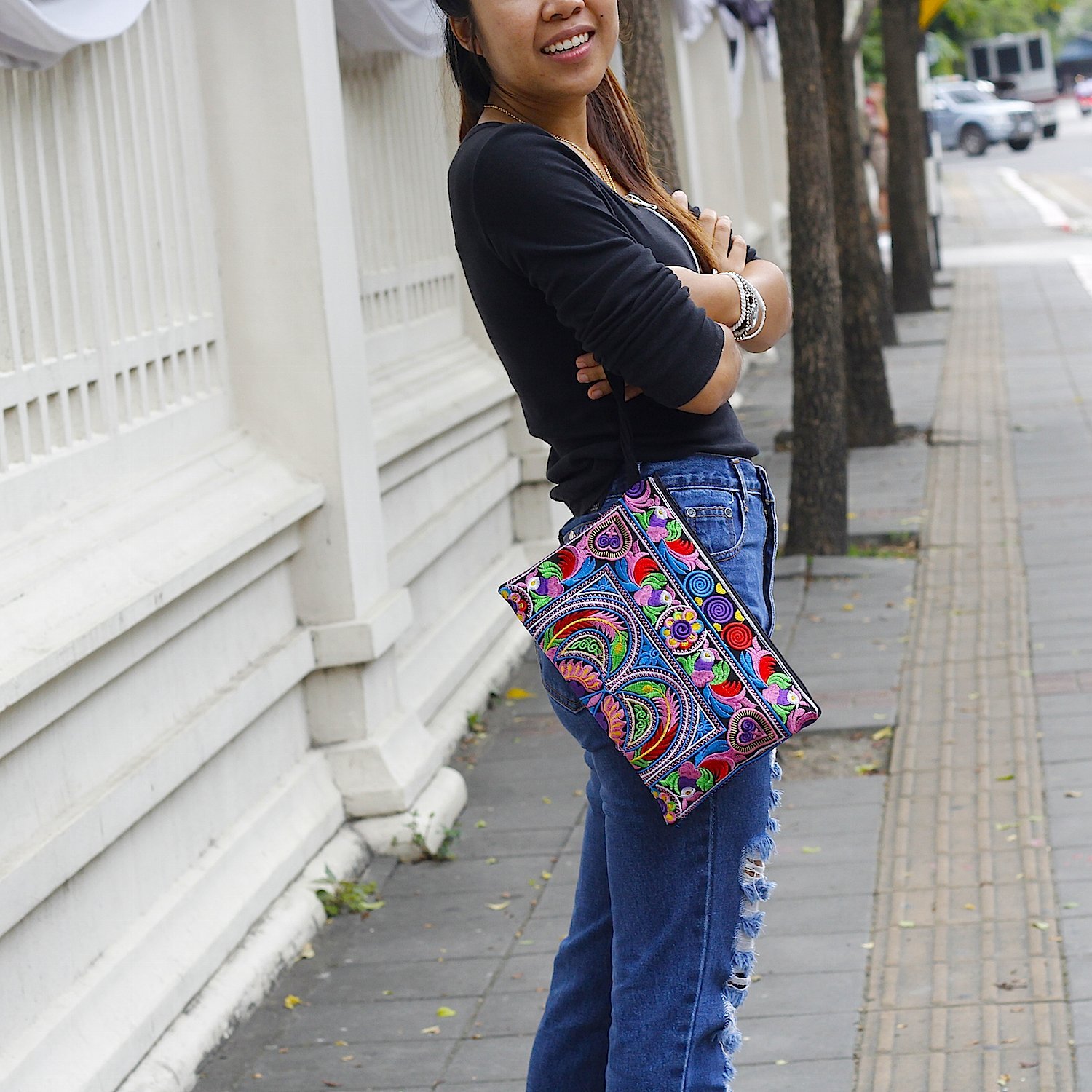 Sabai Jai Embroidered Clutch Purse with Wristlet - Large Boho Handbag for Women - Perfect for Weddings, Parties & Evening Events