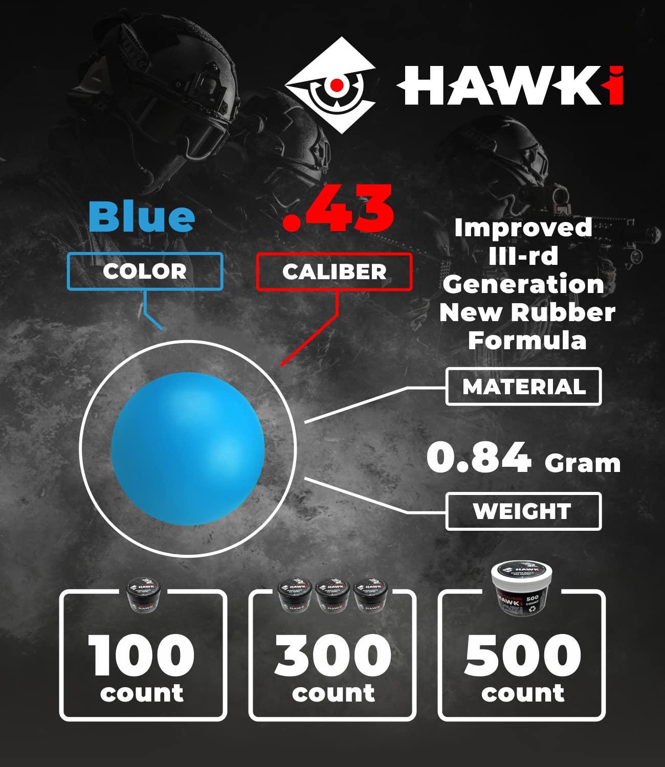 Hawki .50 Cal & .43 Cal Reusable Soft Rubber Training Balls - Less Lethal Ammo for Paintball Guns | Perfect for Target Practice, Force Training & Tactical Exercises