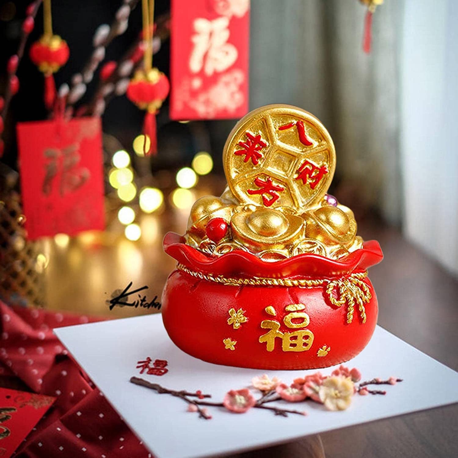Feng Shui Wealth Money Bag Lucky Charm Statue for Home, Office & Living Room Decor - Attract Prosperity & Good Fortune - Perfect for Desk, Shelf or Gift Giving