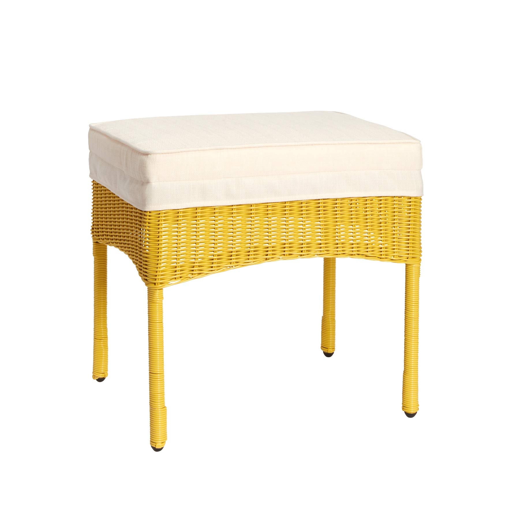 BrylaneHome Outdoor Roma All-Weather Resin Wicker Patio Ottoman with Cushion - Durable Footrest Stool for Yard, Garden & Poolside (Lemon, No Assembly Required) | Perfect for Relaxing, Entertaining & Outdoor Decor