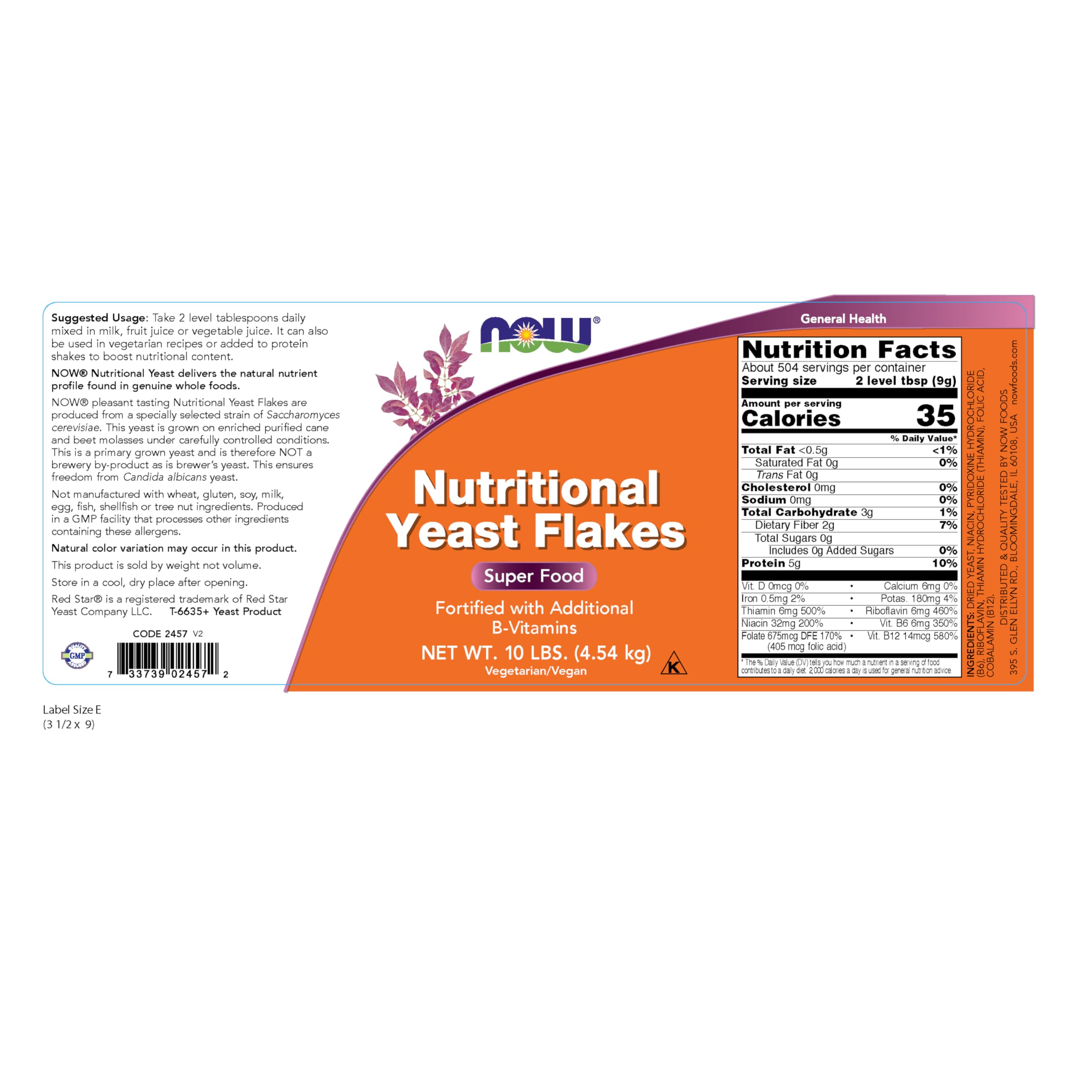 NOW Foods Nutritional Yeast Flakes - Fortified with B Vitamins | 10 lb Bulk Superfood | Vegan Cheese Substitute & Popcorn Topping for Healthy Recipes