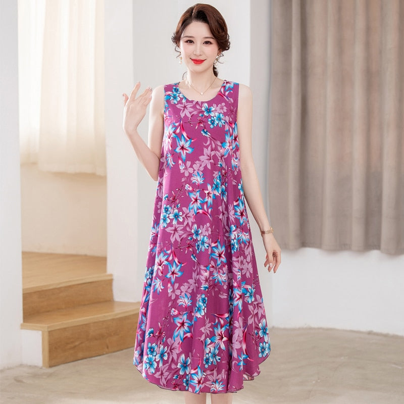 Vintage Floral Print Sleeveless Dress for Women - Summer Casual, Beach Party, and Date Night Outfit